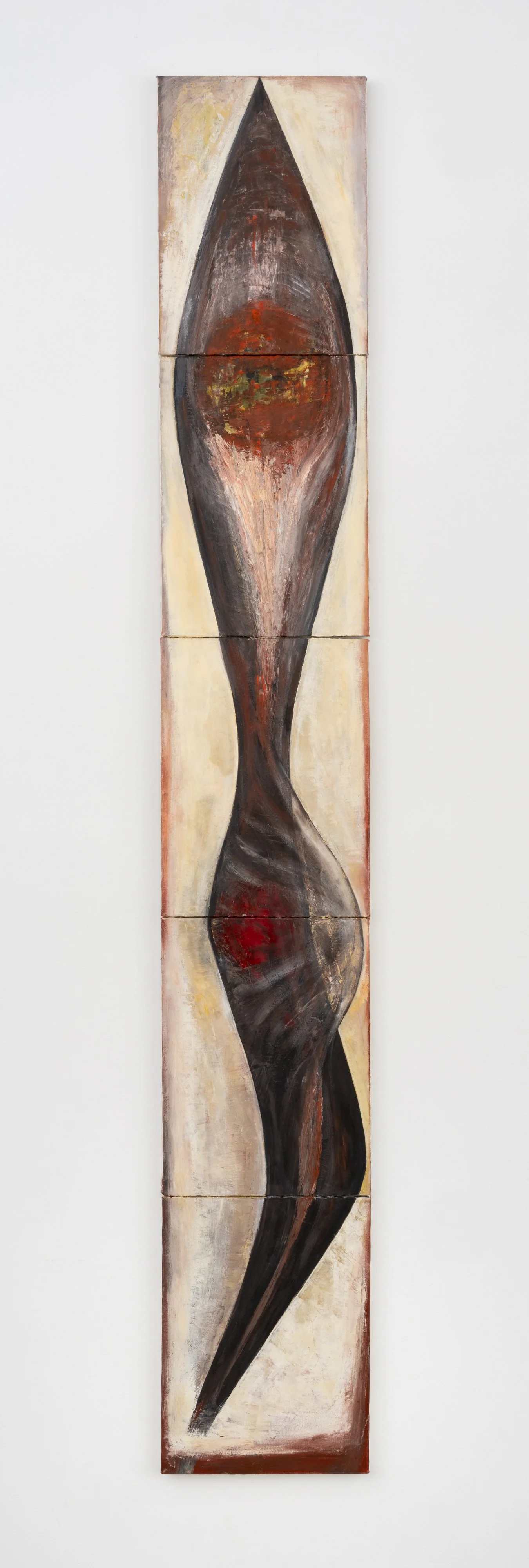   Mira Schor ,
 Caul of Self , 1987,
Oil on 5 canvases,
80 x 12 in.,
203.2 x 30.48 cm