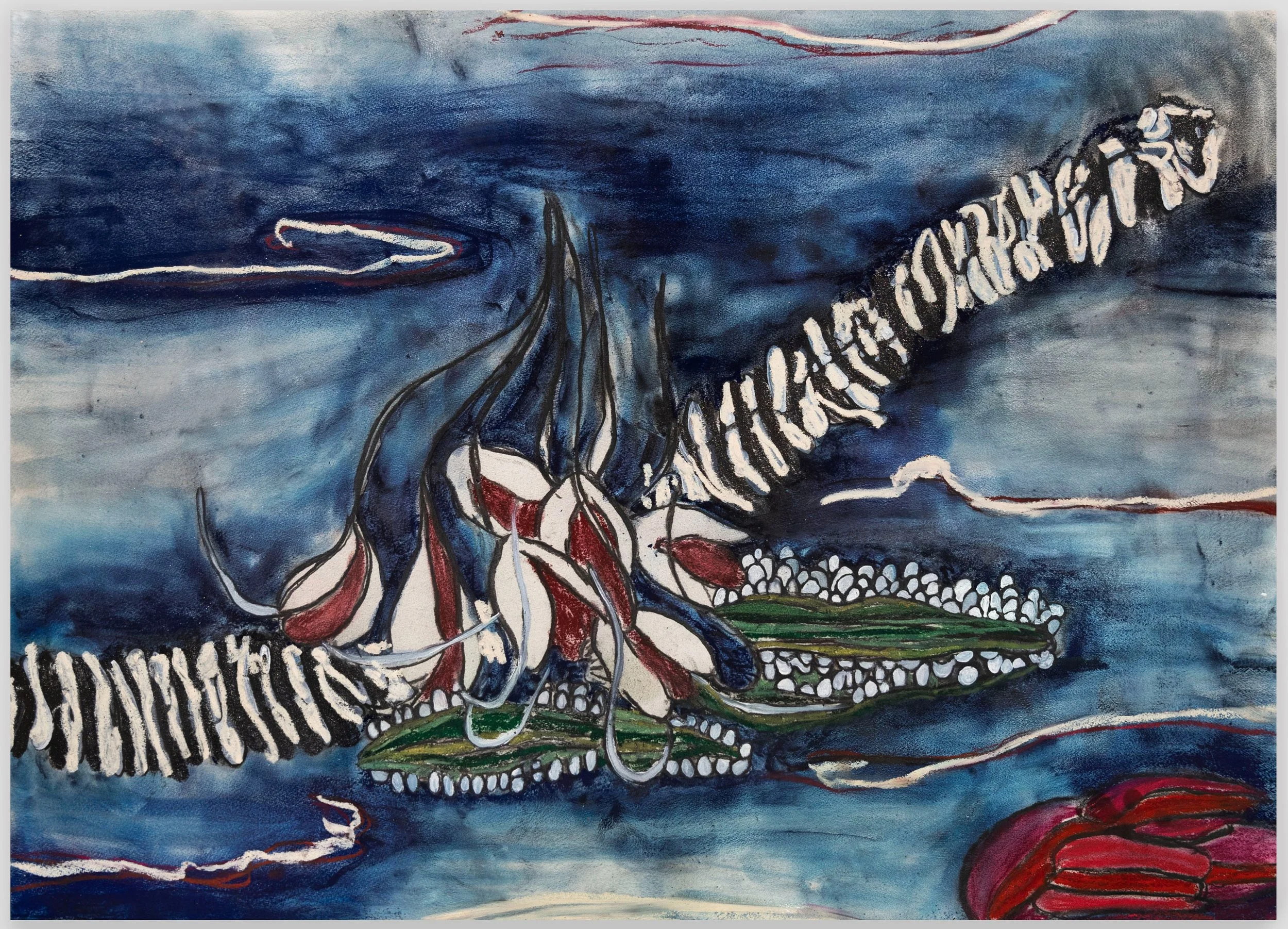  Fernanda Galvão ,  Cucumber-Smelling Smelt , 2024, charcoal, dry pastel and oil stick on paper, 24.25 x 33.875 inches, 61.5 x 86 cm.