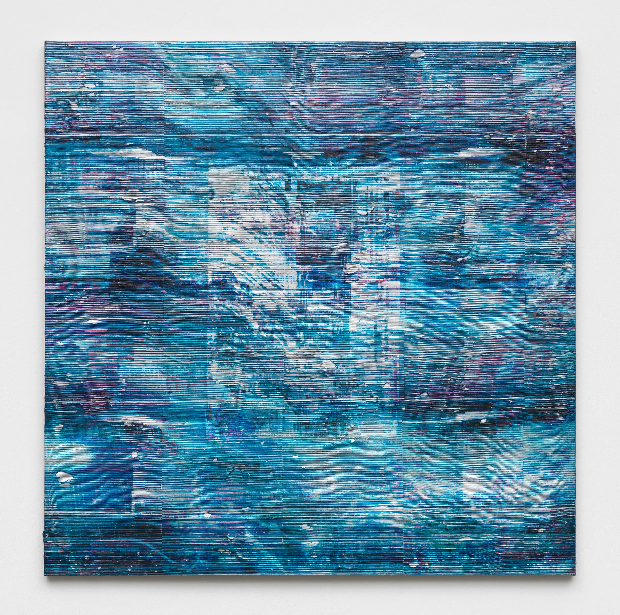 Chris Dorland ,
 Untitled (model collapse) , 2026,
Metallic polymer, pigment, gesso, UV coating on linen,
46 x 46 inches,
116.8 x 116.8 cm
