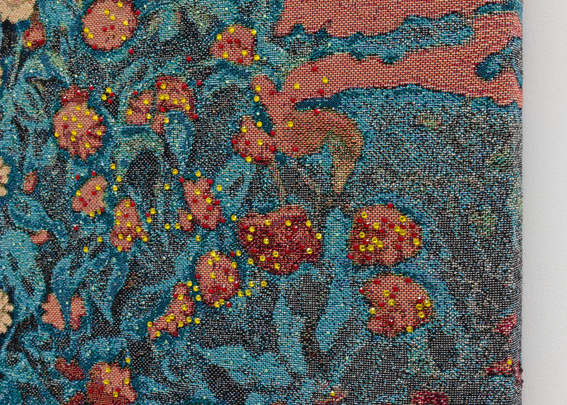 Akea Brionne,  Home Grown,   2023, Digital woven image on jacquard, rhinestones, poly-fil, and thread, detail