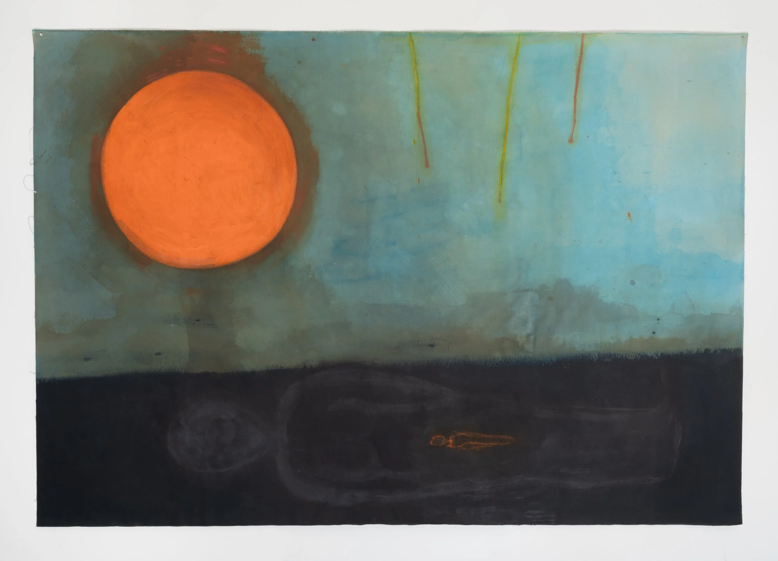   Mira Schor ,
 Shipwrecked (La Naufragée) , 2026,
Acrylic and mixed media on canvas,
71 x 101.5 in.,
180.34 x 257.81 cm.