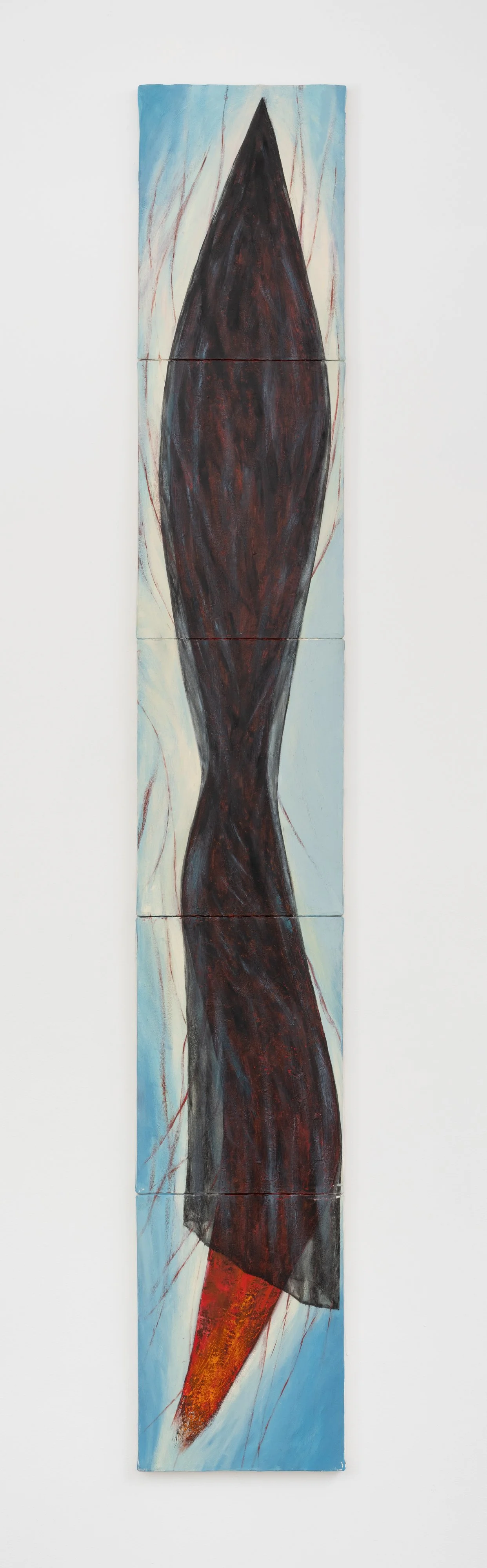  Mira Schor ,
 Untitled Widow ,
Oil on 5 canvases,
80 x 12 in.,
203.2 x 30.48 cm.