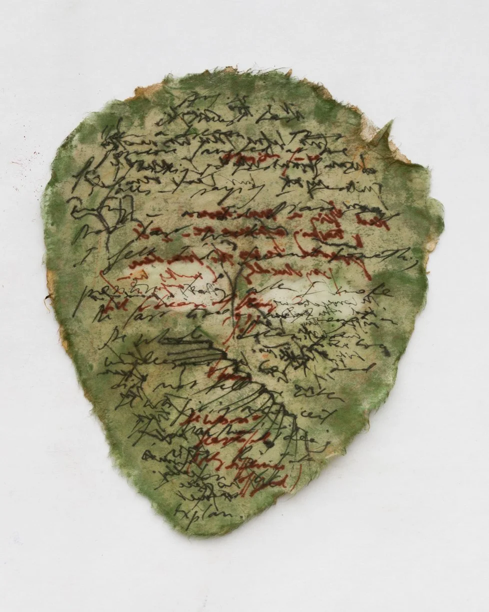  Mira Schor ,
 Mask (August 25, 1977) , 1977,
dry pigment, ink, and Japan Gold Size on rice paper, two-sided,
9.25 x 7.5 inches, 23.5 x 19.1 cm.