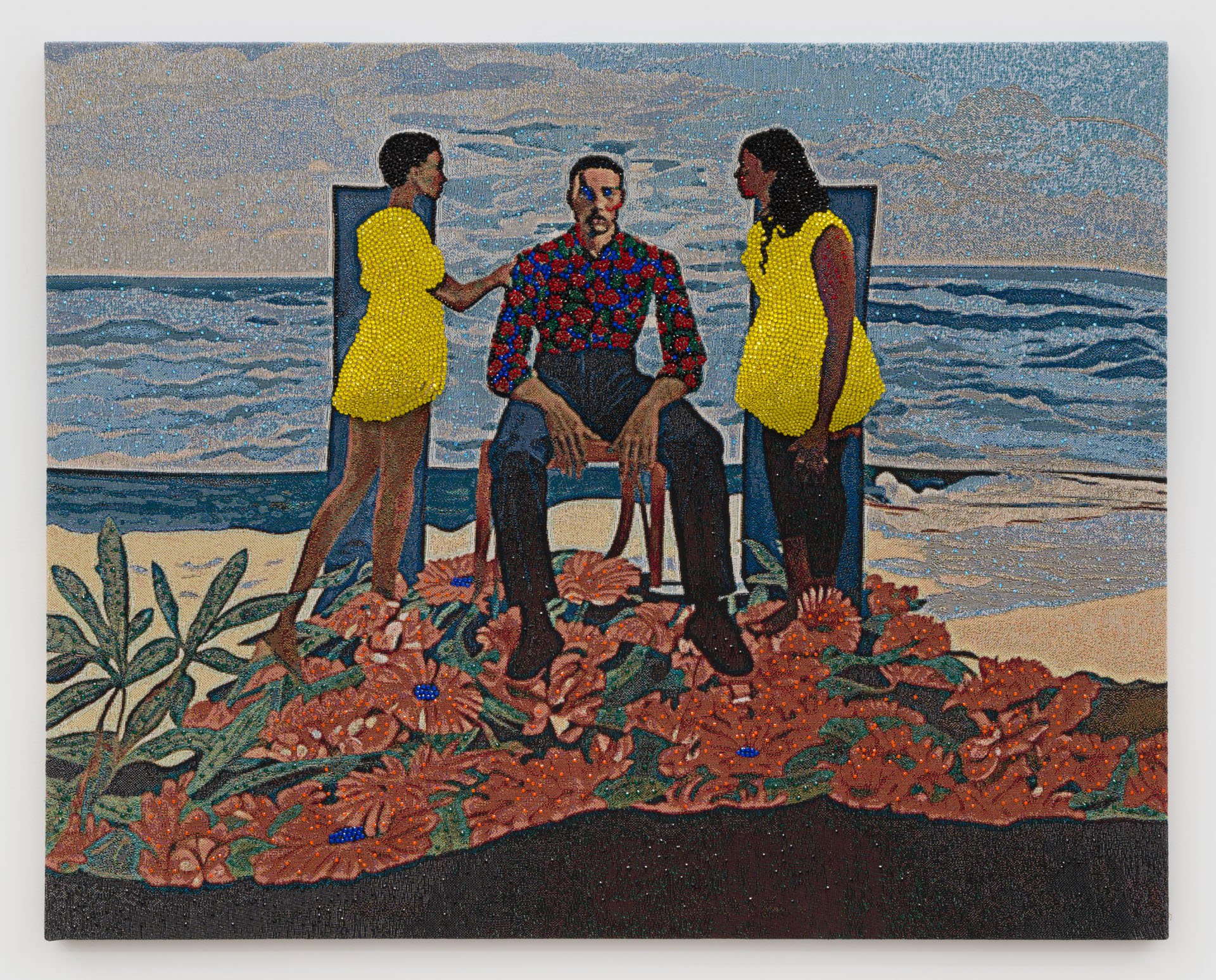 Akea Brionne,  Always With You,   2023, Digital woven image on jacquard, rhinestones, poly-fil, and thread, 60 x 48 inches, 152.4 x 121.9 cm