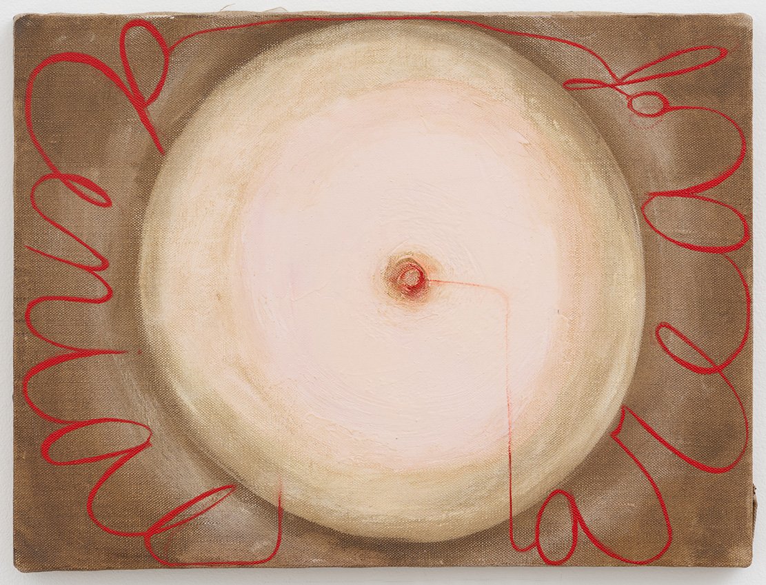  Mira Schor  ,
 Area of Denial - Breast , 1992,
oil on linen,
12 x 16 inches, 
30.5 x 40.6 cm.