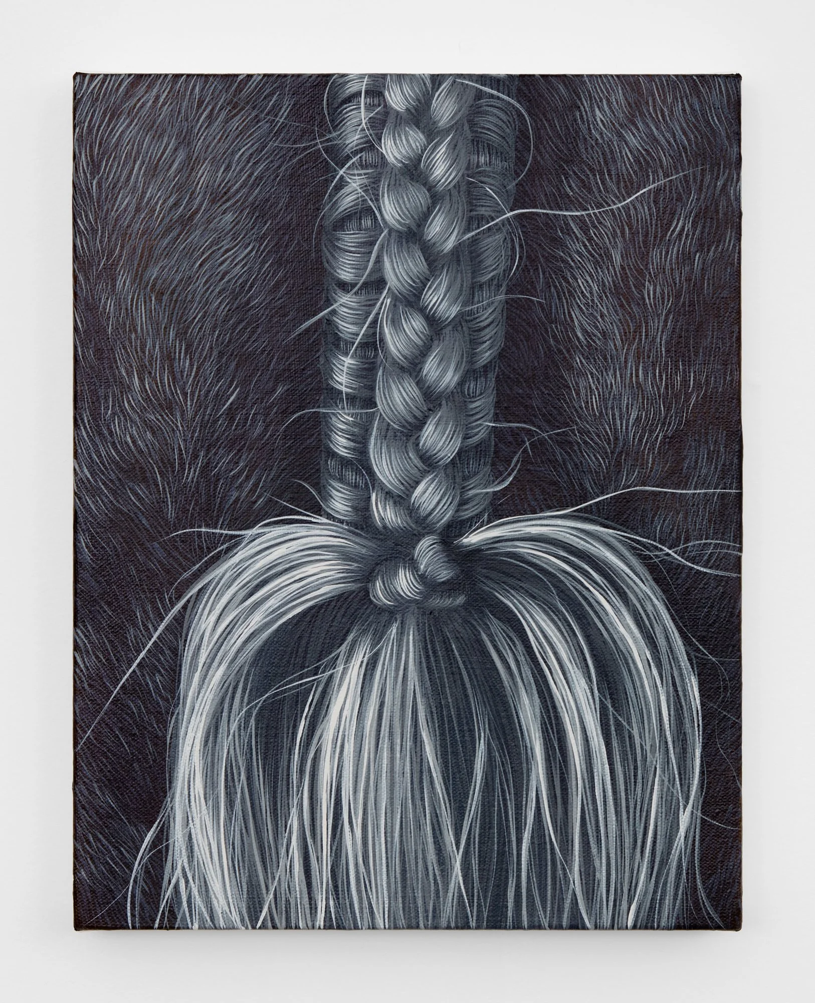 Sarah Miska,  Grey Braided Tail , 2022, Acrylic on canvas, 14 x 11 inches, 35.6 x 27.9 cm