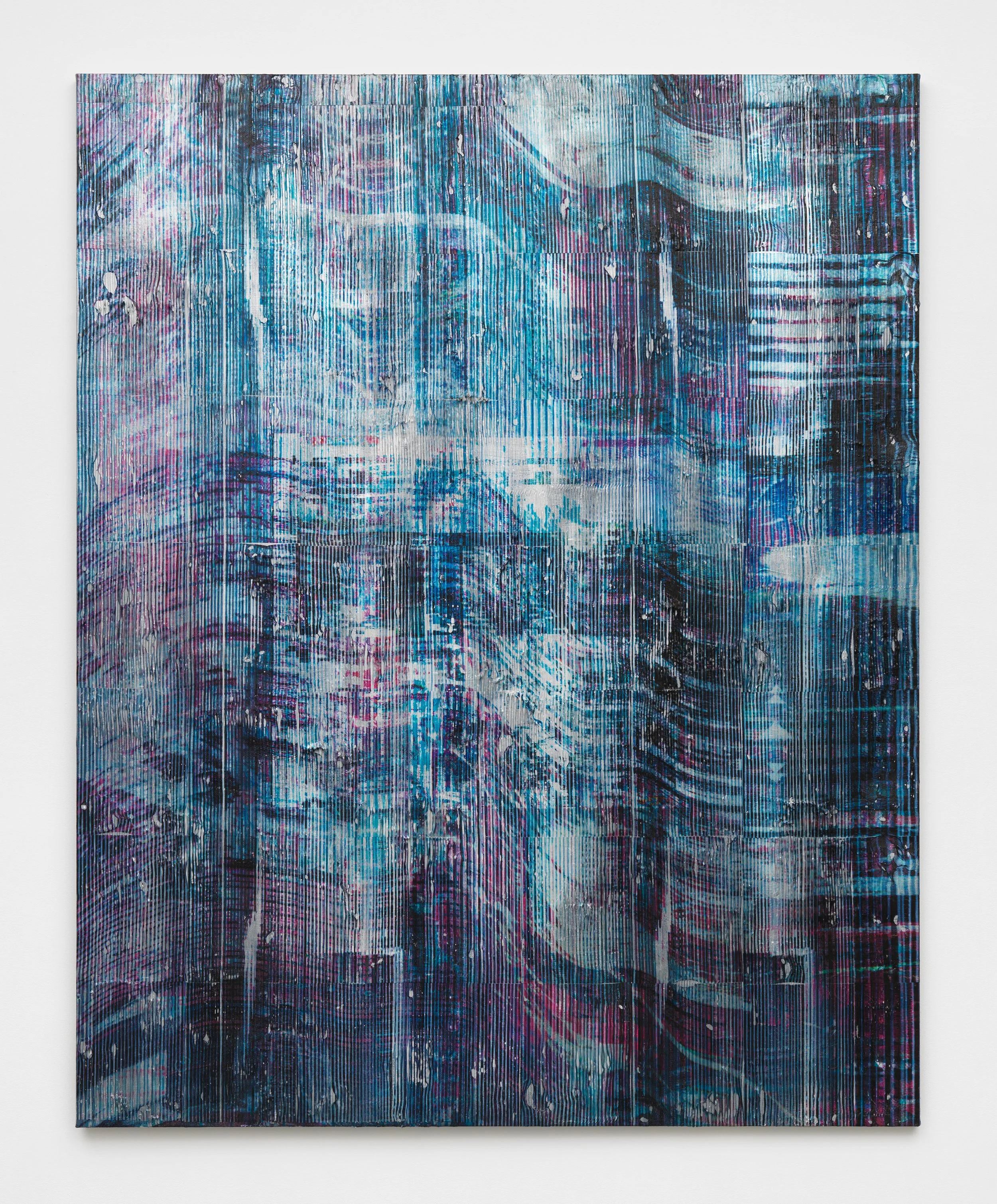 Chris Dorland,
 Untitled (gravity core) , 2026,
Metallic polymer, pigment, gesso, UV coating on linen with aluminum stretcher bars,
75 x 60 inches,
190.5 x 152.4 cm
