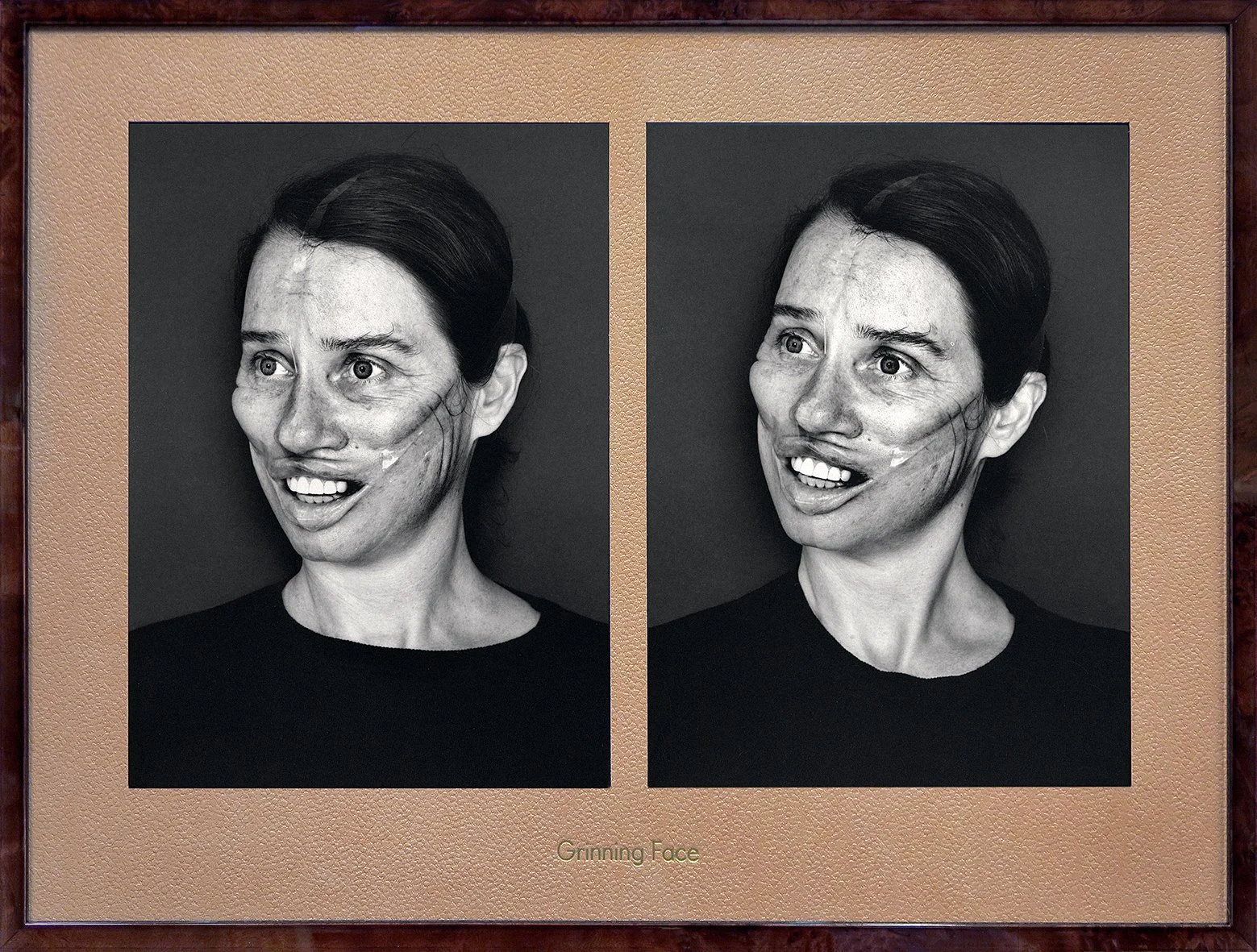 Aneta Grzeszykowska,  Facebook: Grinning Face , 2020, Black and white silver gelatin hand print, 19 3/4 x 26 inches, 50 x 66 cm