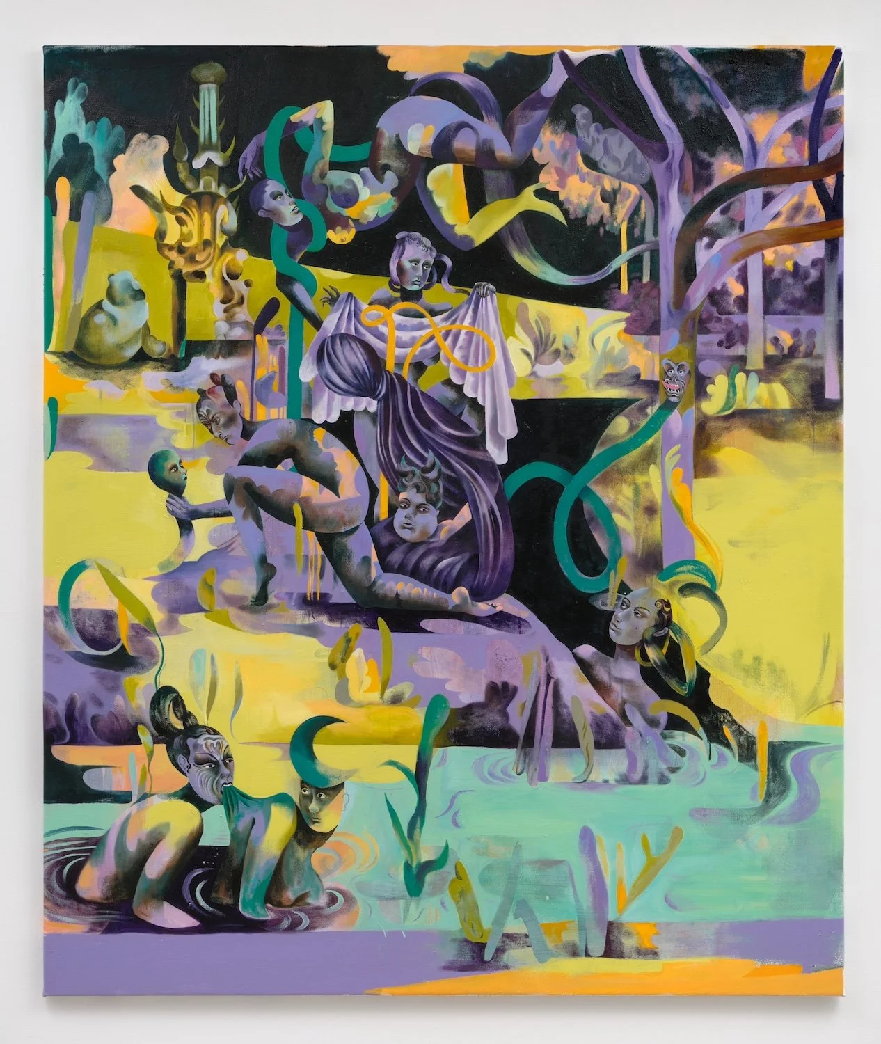 Jessie Makinson,  Hunter’s Tryst , 2018, Oil on canvas, 74.75 x 63 inches, 190 x 160 cm
