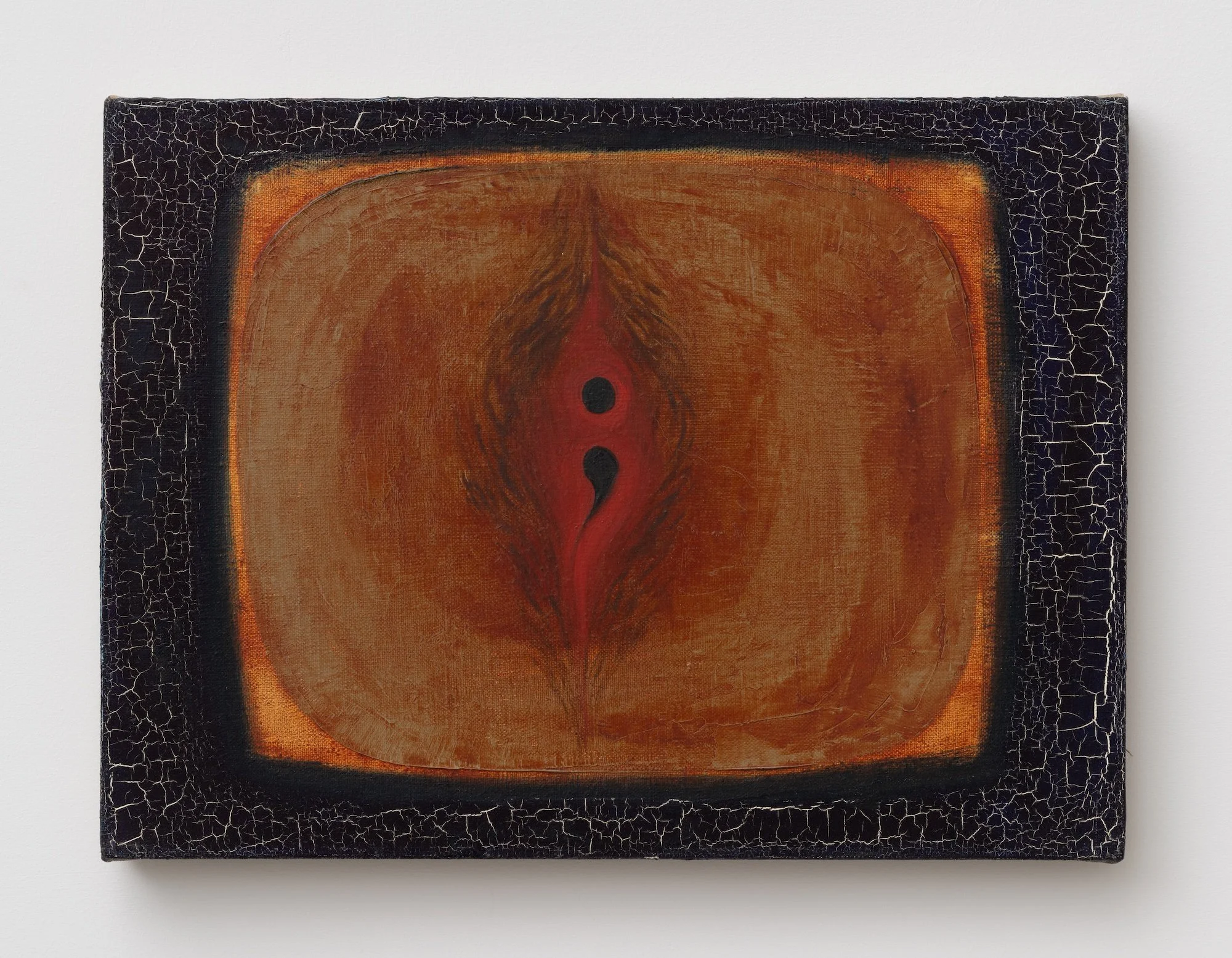 Mira Schor,  Hairy Semi-colon on TV , 1993, Oil on linen, 12 x 16 inches, 30.5 x 40.6 cm