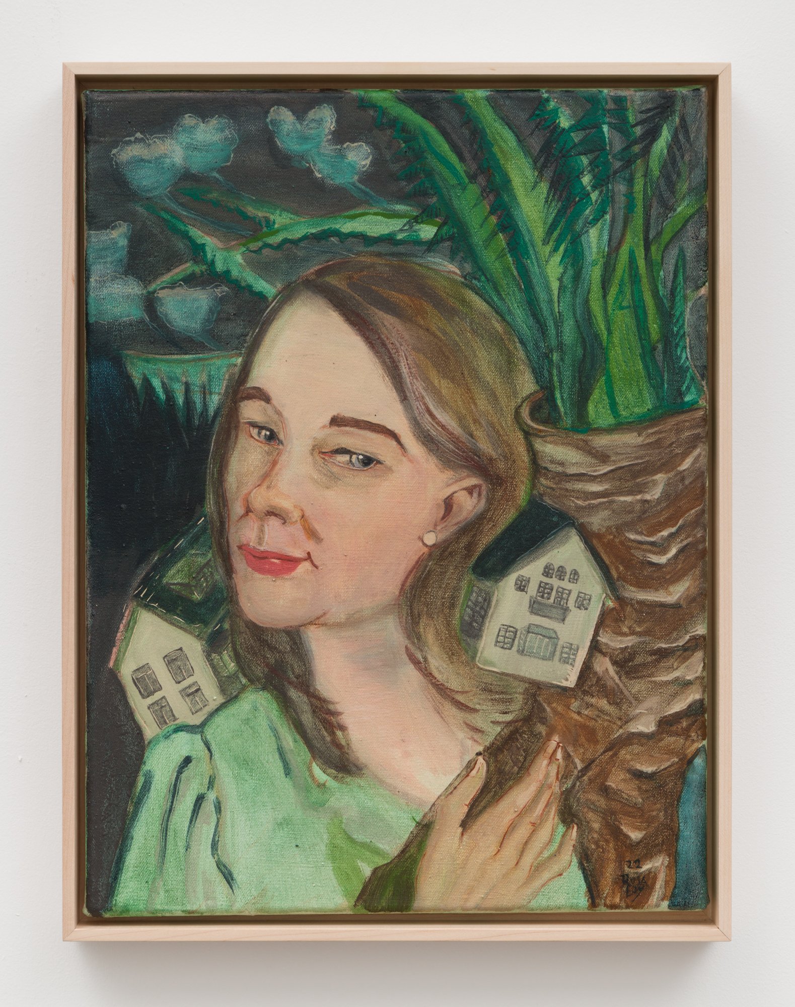 Rosa Loy,  Self-portrait , 2021, Casein on canvas, 15 3/4 x 11 3/4 inches, 40 x 30 cm