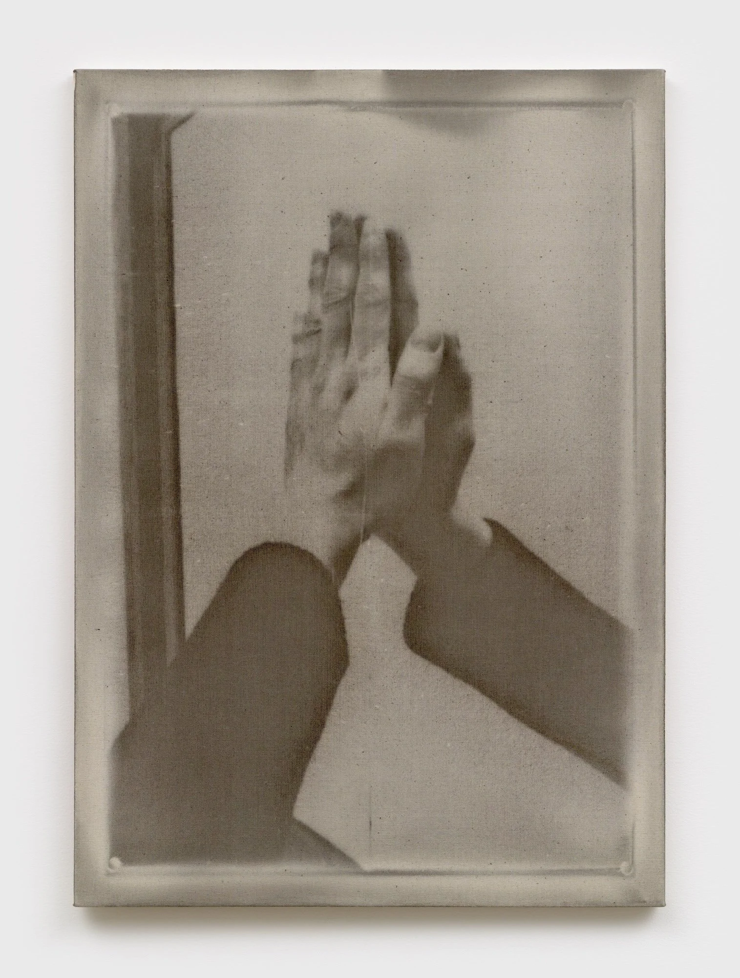  Ren Light Pan 
 palm (0206) , 2025,
ink, water, infrared light and canvas,
34 x 24 inches,
86.4 x 61 cm