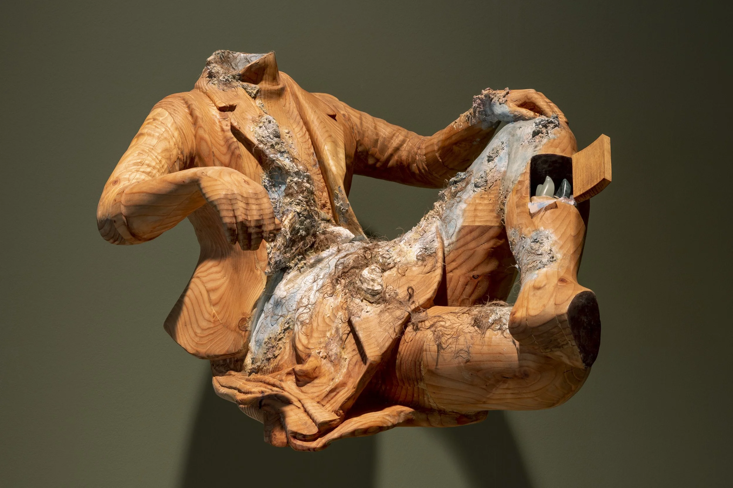  reliquary corpus (Thérèse, 1938) , 2022, Pine, plaster, color pigment, shellac, wood stain, horse hair, shells, epoxy clay, beeswax, 26 x 30 x 24 inches