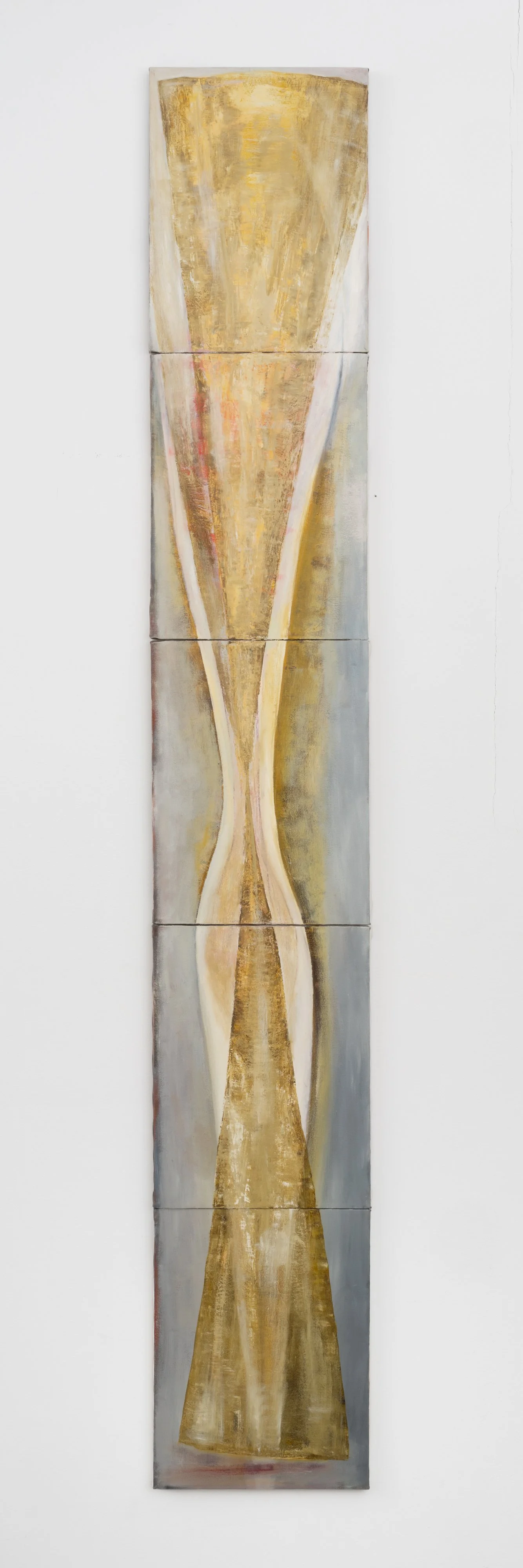   Mira Schor ,
 Palimpsest , 1987,
Oil on 5 canvases,
80 x 12 in.,
203.2 x 30.48 cm