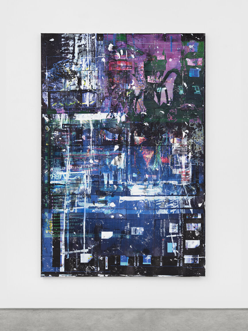 Chris Dorland,  Untitled (brokerage state) , 2020, Acrylic polymer, pigment, ink, gesso, UV coating on linen, 68 x 46 inches, 172.7 x 116.8 cm