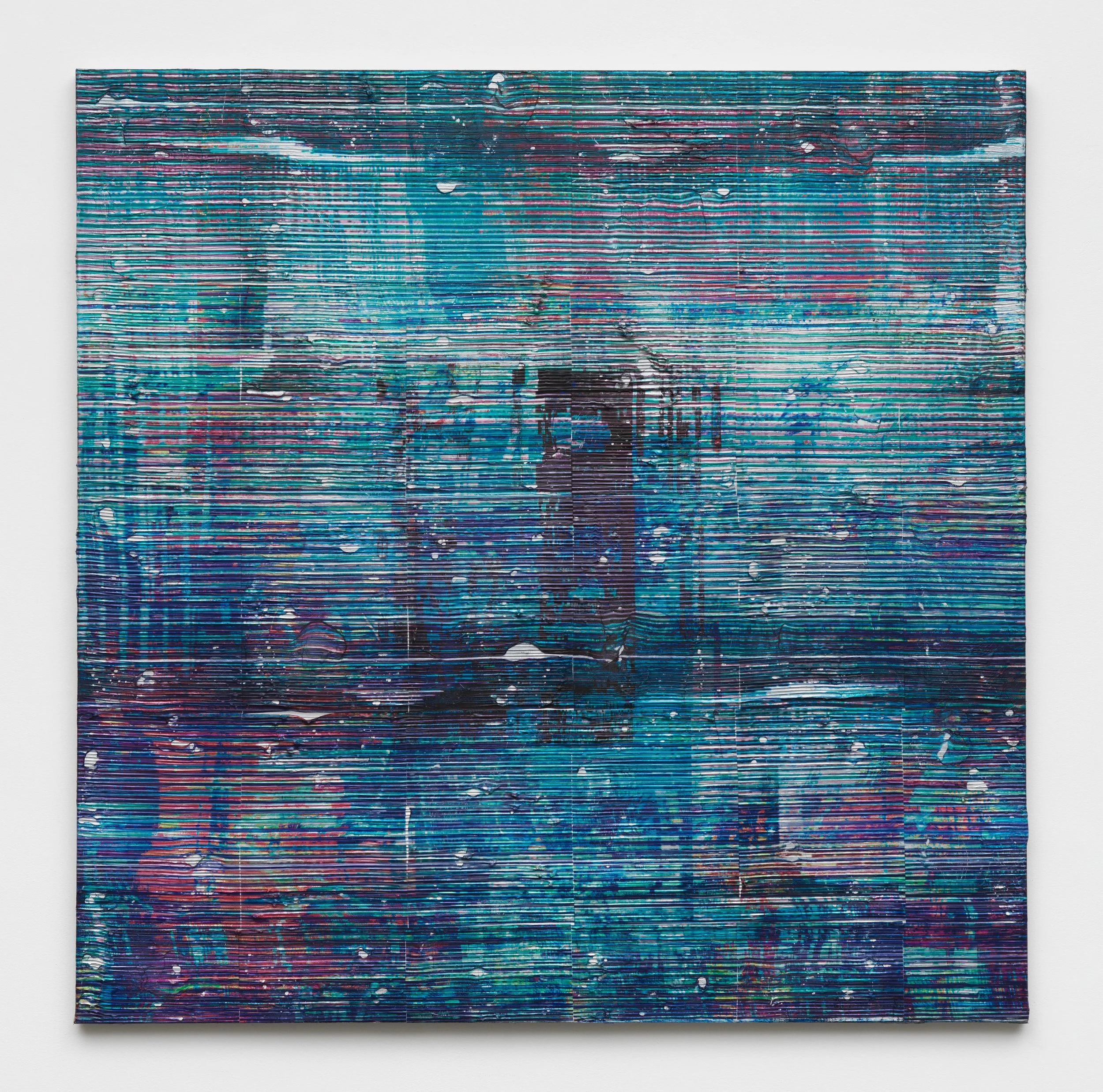 Chris Dorland,
 Untitled (encode) , 2026,
Metallic polymer, pigment, gesso, UV coating on linen with aluminum stretcher bars,
46 x 46 inches,
116.8 x 116.8 cm