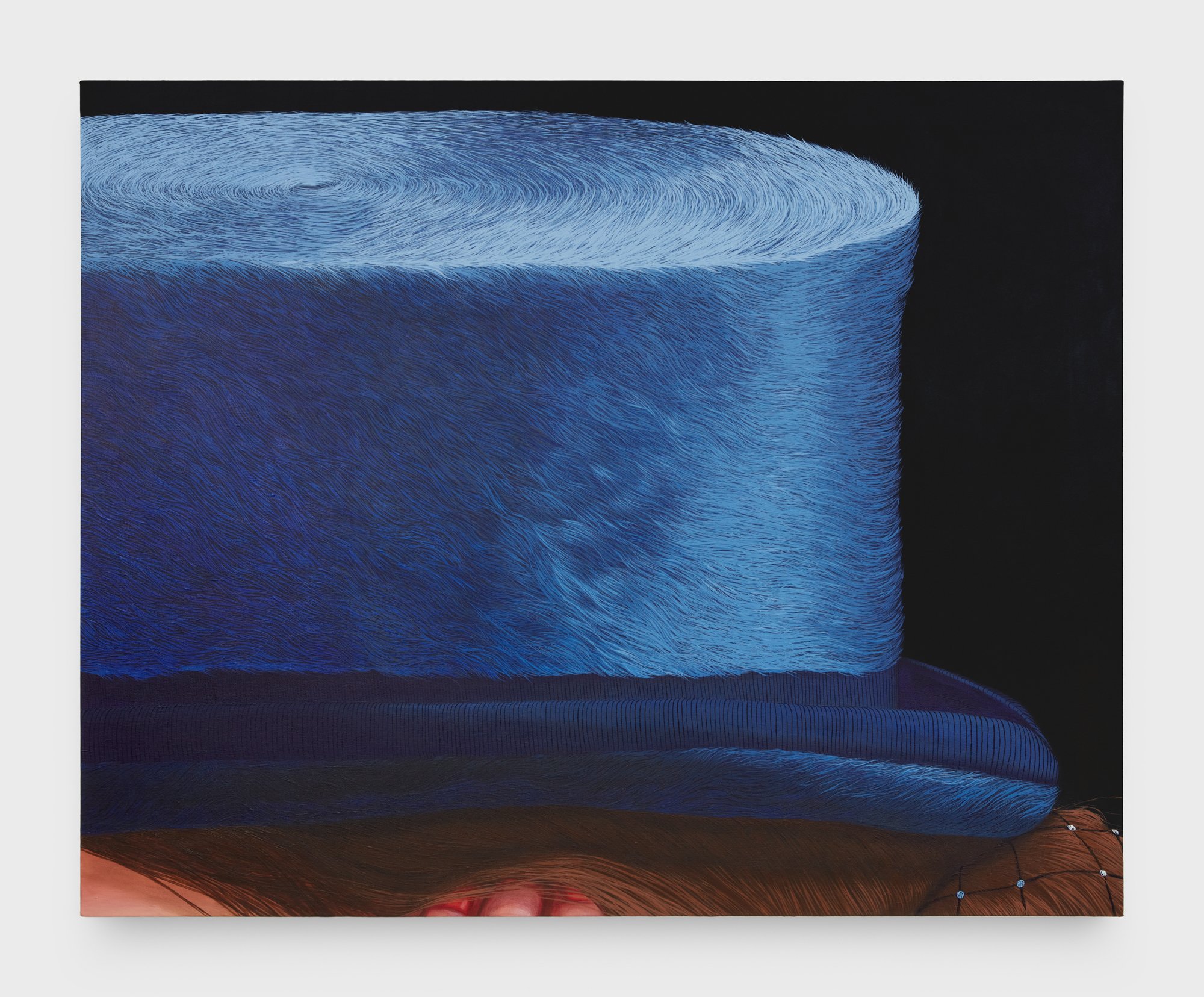 Sarah Miska,  Hair Tuck , 2022, Acrylic on canvas. 48 x 60 inches, 121.9 x 152.4 cm