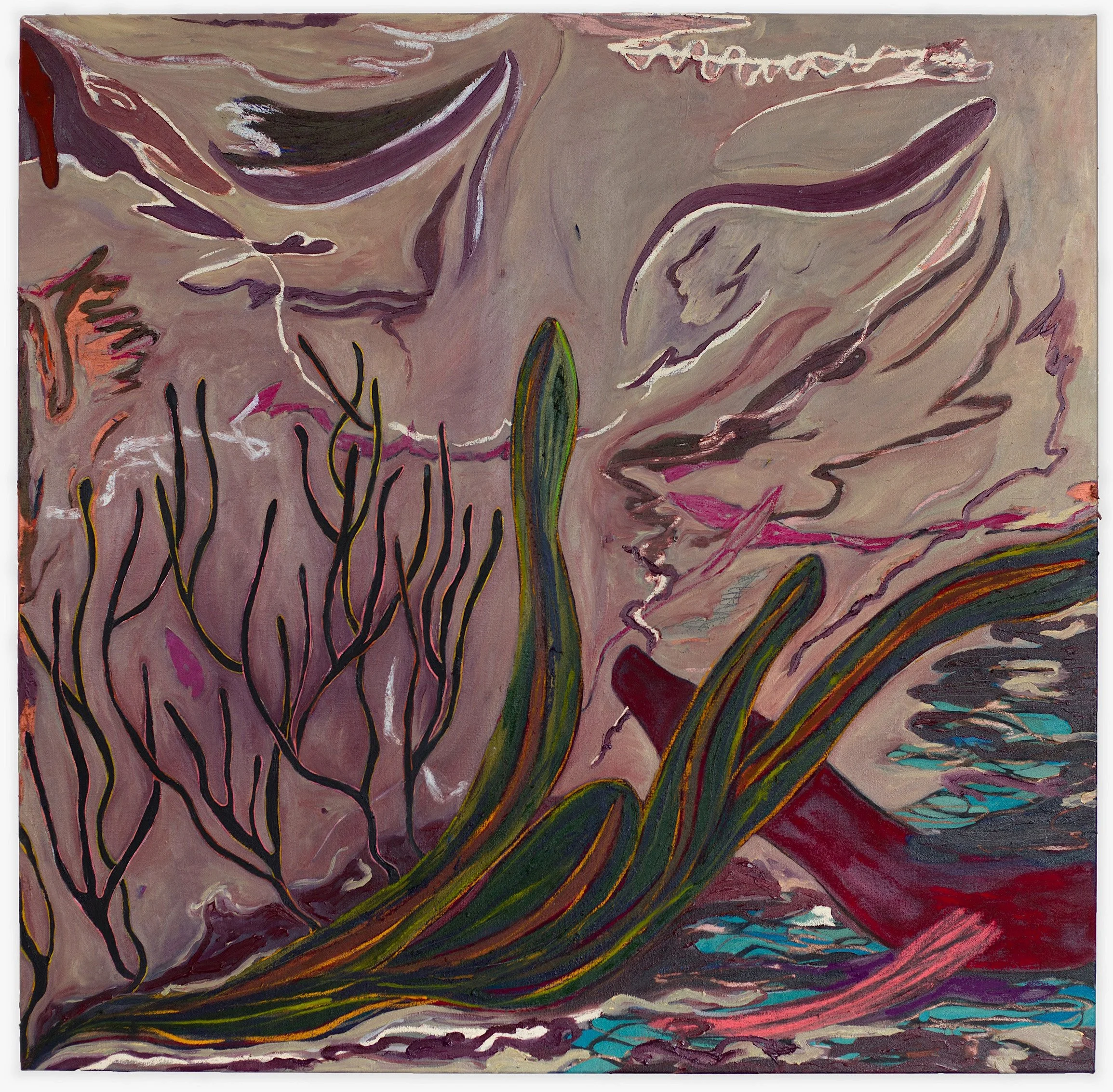  Fernanda Galvão , 
 Água Marinha , 2026, 
charcoal, dry pastel, oil bar, and oil on linen, 
43.25 x 44.25 inches, 
110 x 112.5 cm.