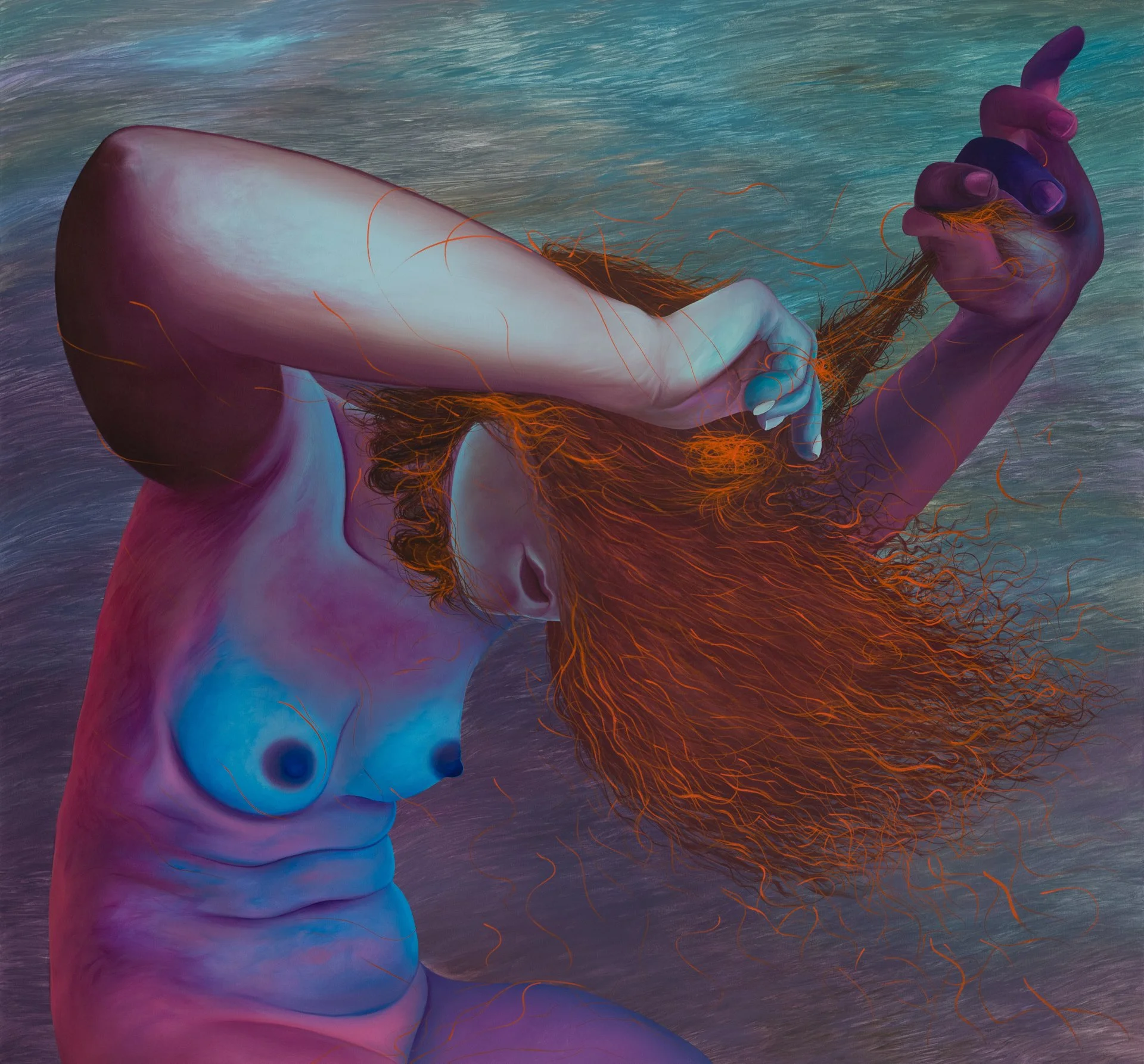 Paulina Stasik,  Unweaving,   2023, Oil on canvas, 55 1/8 x 59 inches, 140 x 150 cm