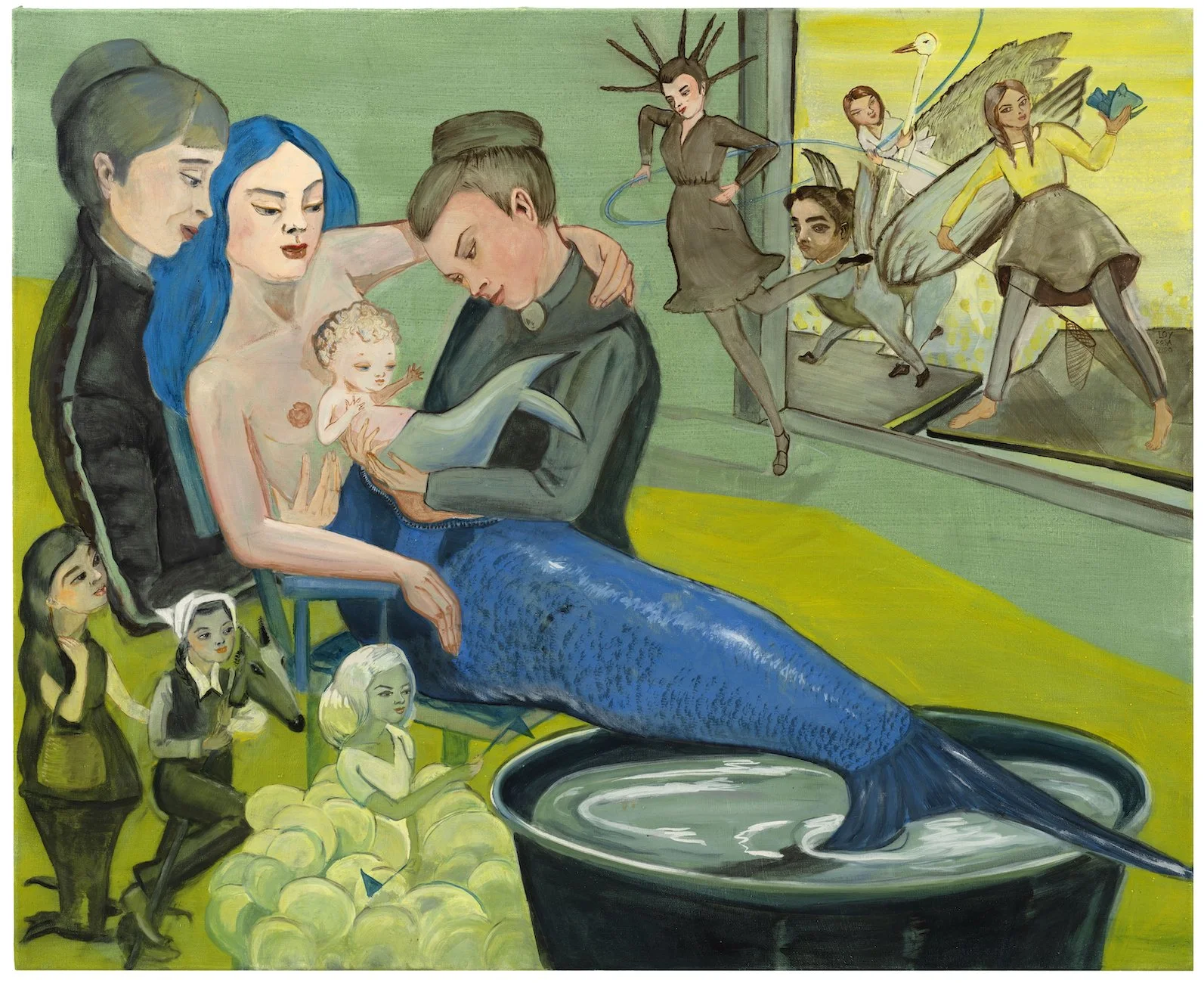 Rosa Loy   Birth of a Mermaid , 2020  Casein on canvas  35 3/8 x 43 1/4 inches, 90 x 110 cm 