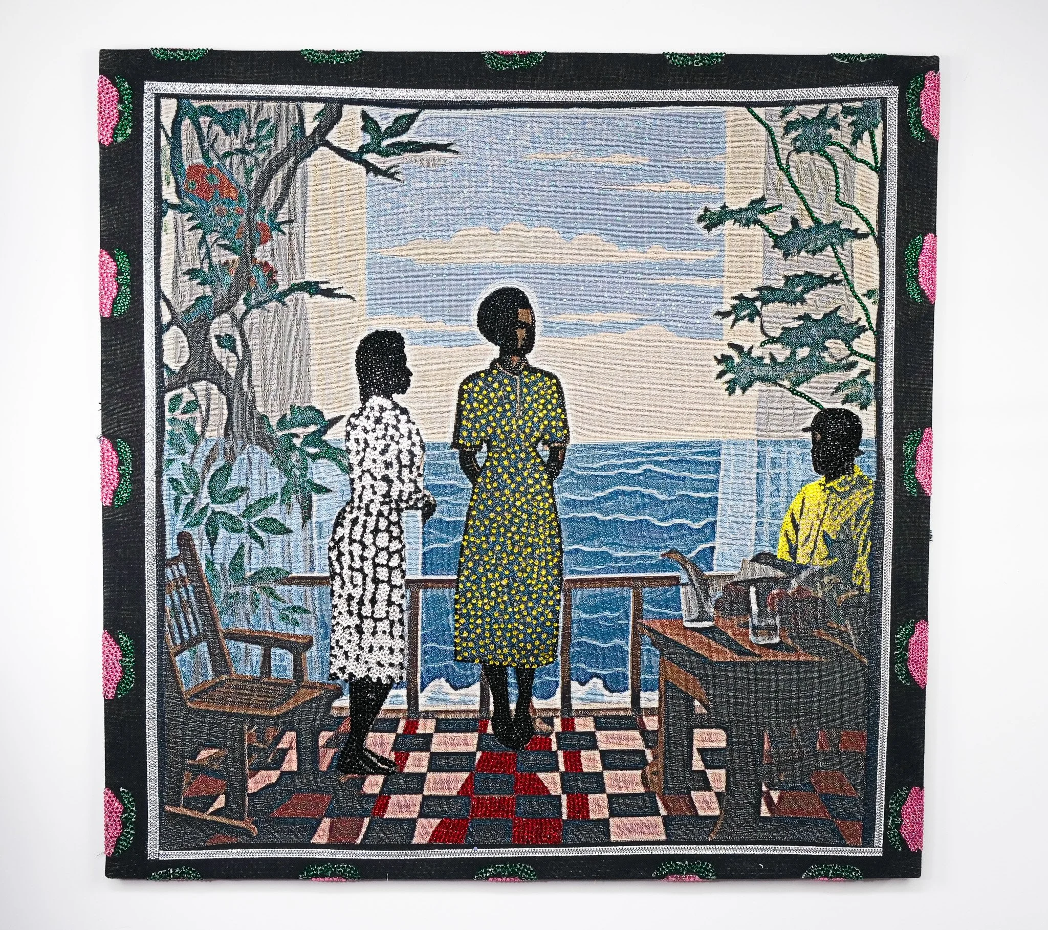 Akea Brionne,  Wade in the Water,   2023, Digital woven image on jacquard, rhinestones, poly-fil, and thread, 48 x 48 inches, 121.9 x 121.9 cm