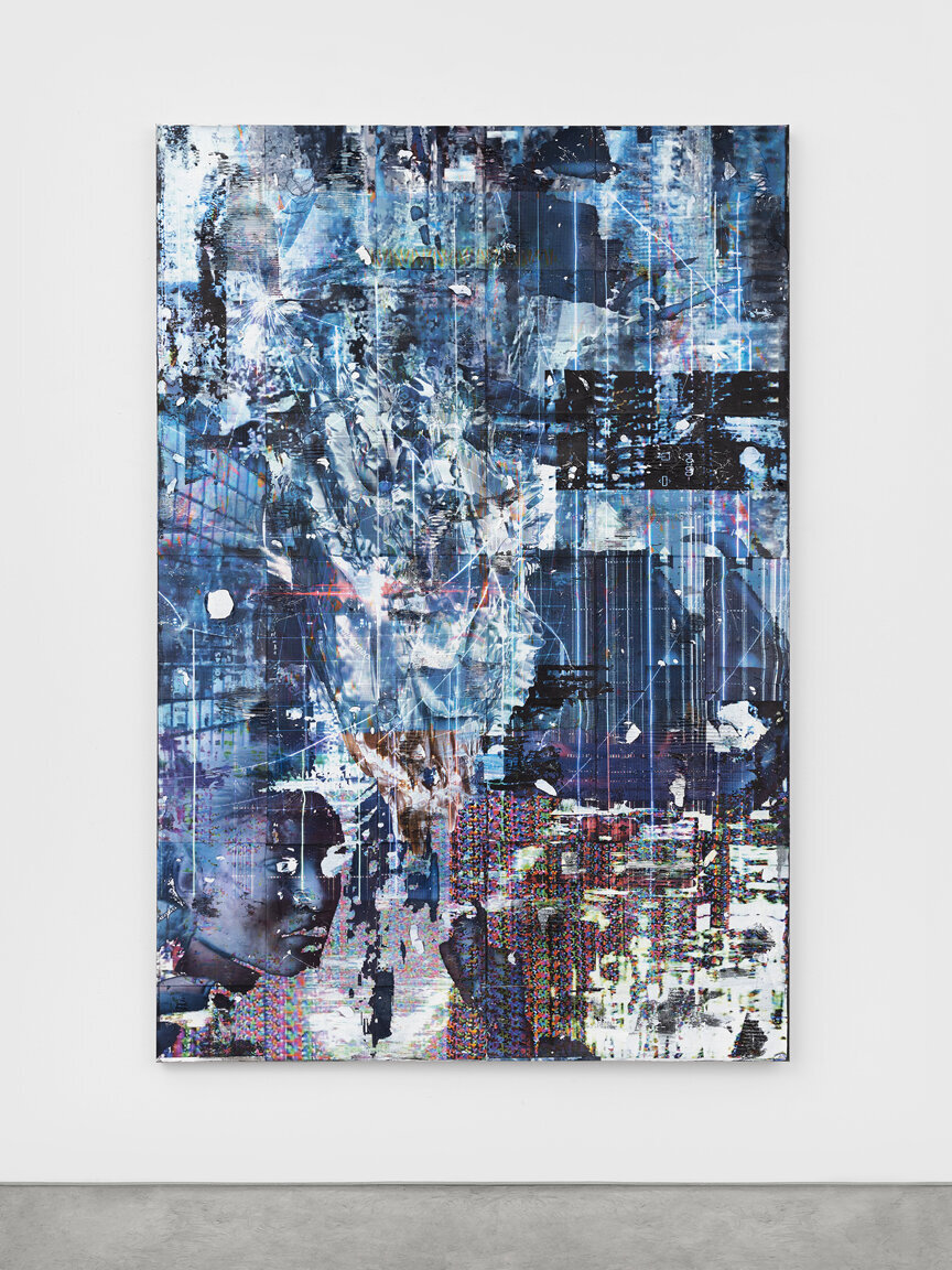 Chris Dorland,  Untitled (advanced hunter) , 2020, Acrylic polymer, pigment, ink, gesso, UV coating on linen, 68 x 46 inches, 172.7 x 116.8 cm