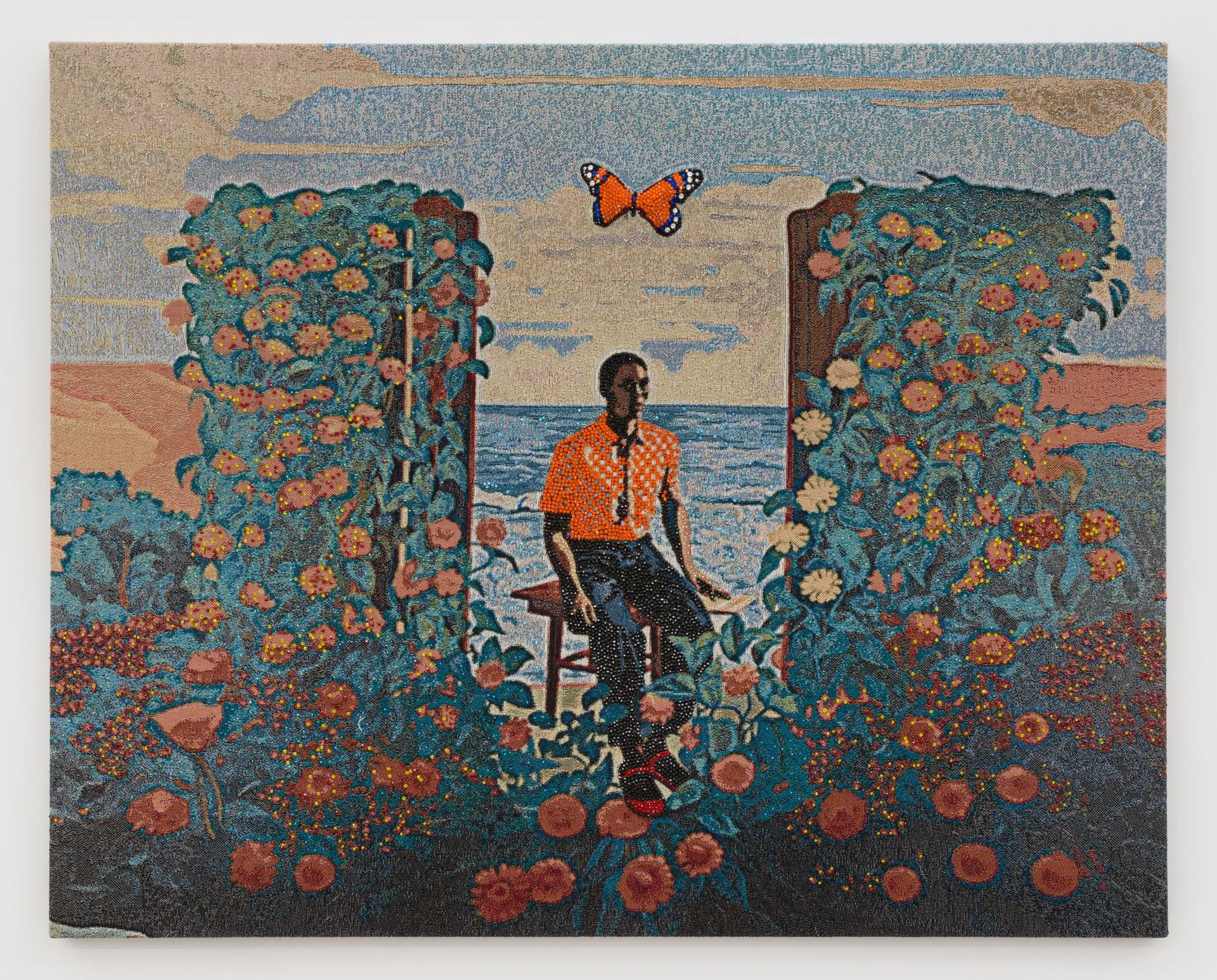 Akea Brionne,  Home Grown,   2023, Digital woven image on jacquard, rhinestones, poly-fil, and thread, 60 x 48 inches, 152.4 x 121.9 cm