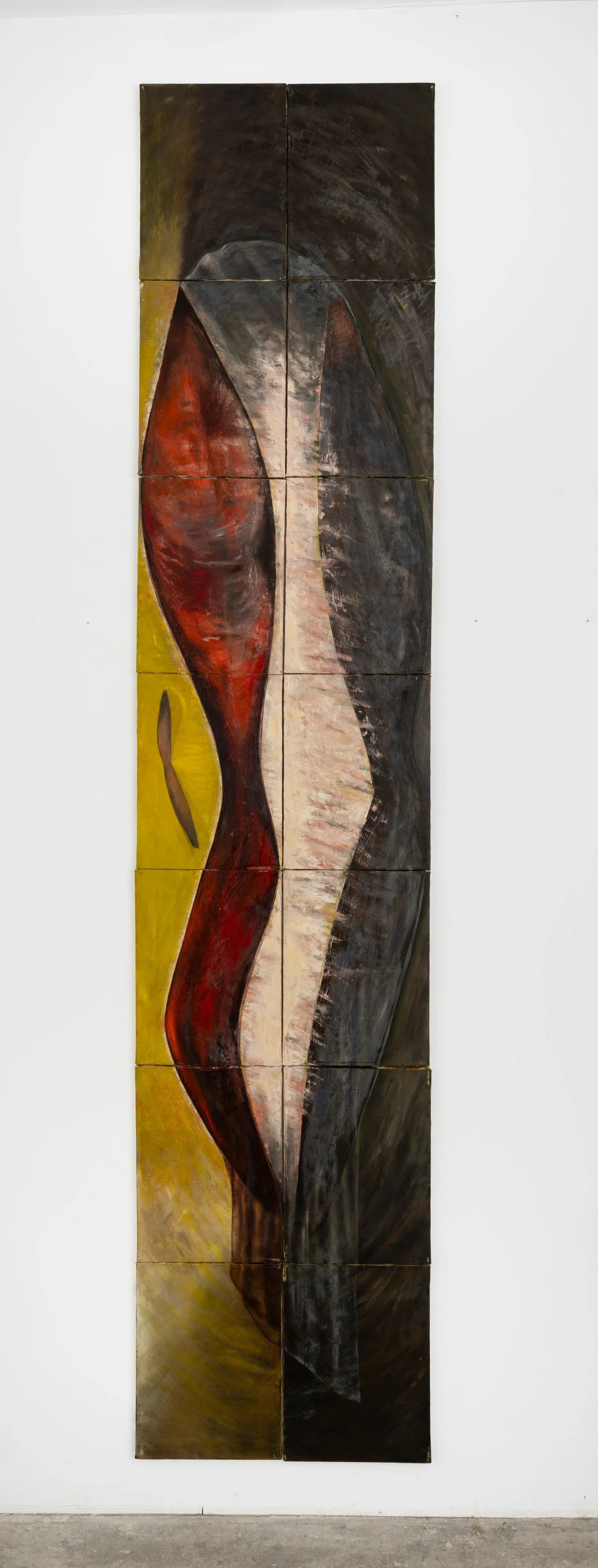  Mira Schor ,
 I Am Not My Mother , 1985,
Oil on 14 canvases,
110 1/4 x 24 inches,
280 x 61 cm