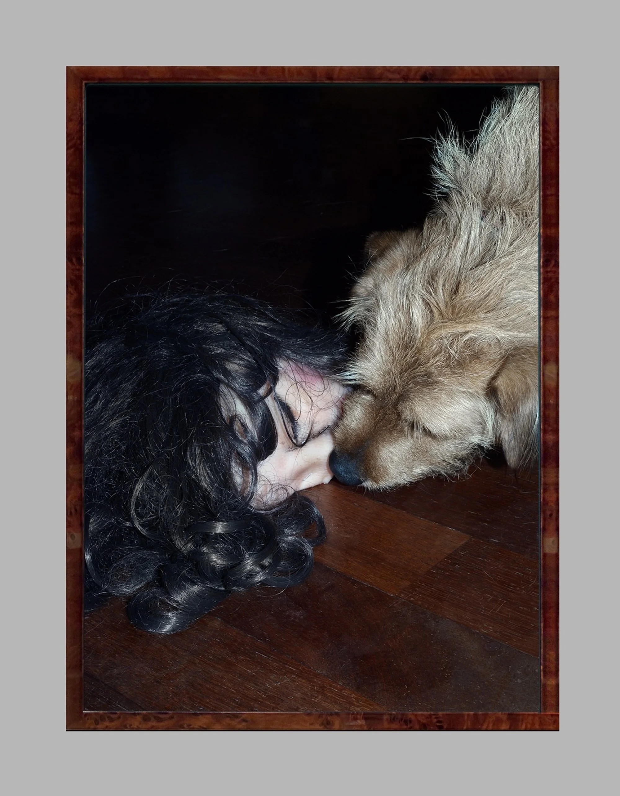 Aneta Grzeszykowska
  Selfie with Dog #01 , 2023
 Archival print on cotton paper
 17 7/9 x 23 2/3 x 7/9 inches, 45 x 60 x 2 cm