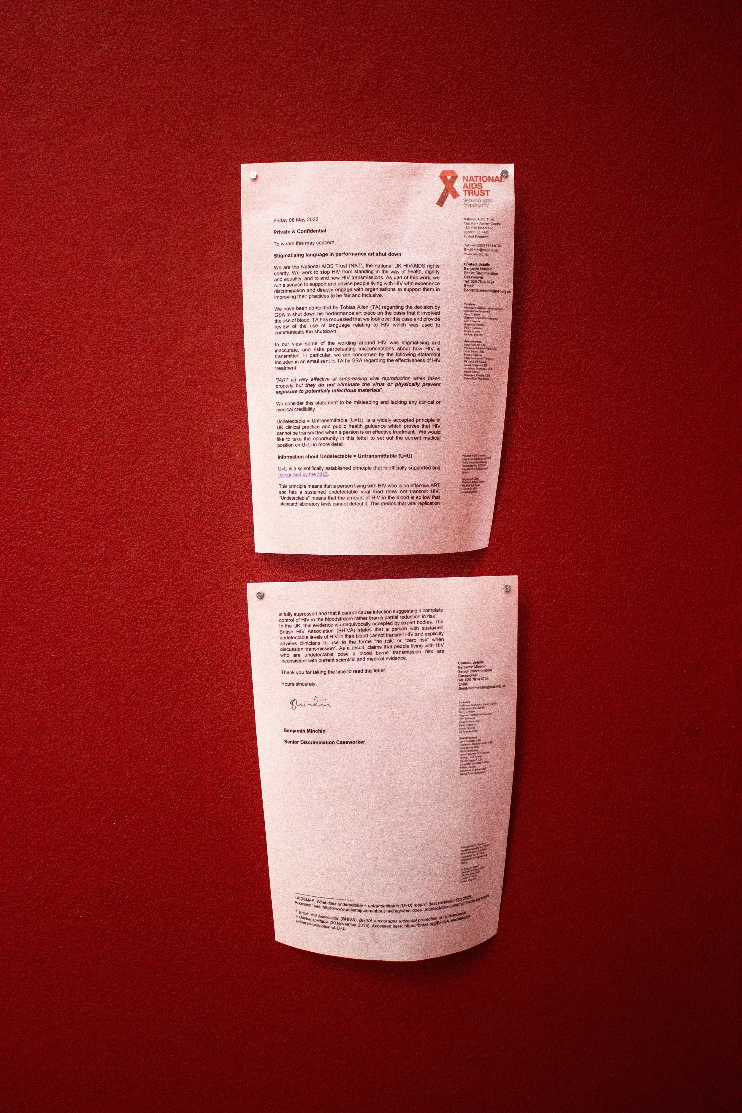 'A LETTER OF SUPPORT (FROM THE NATIONAL AIDS TRUST UK)'
INKJET PRINT ON TRANSFER PAPER
2026