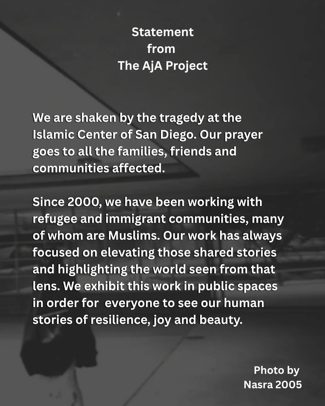 We are shaken by the tragedy at the Islamic Center of San Diego. Our prayer goes to all the families, friends and communities affected.

Since 2000, we have been working with refugee and immigrant communities, many of whom are Muslims. Our work has a