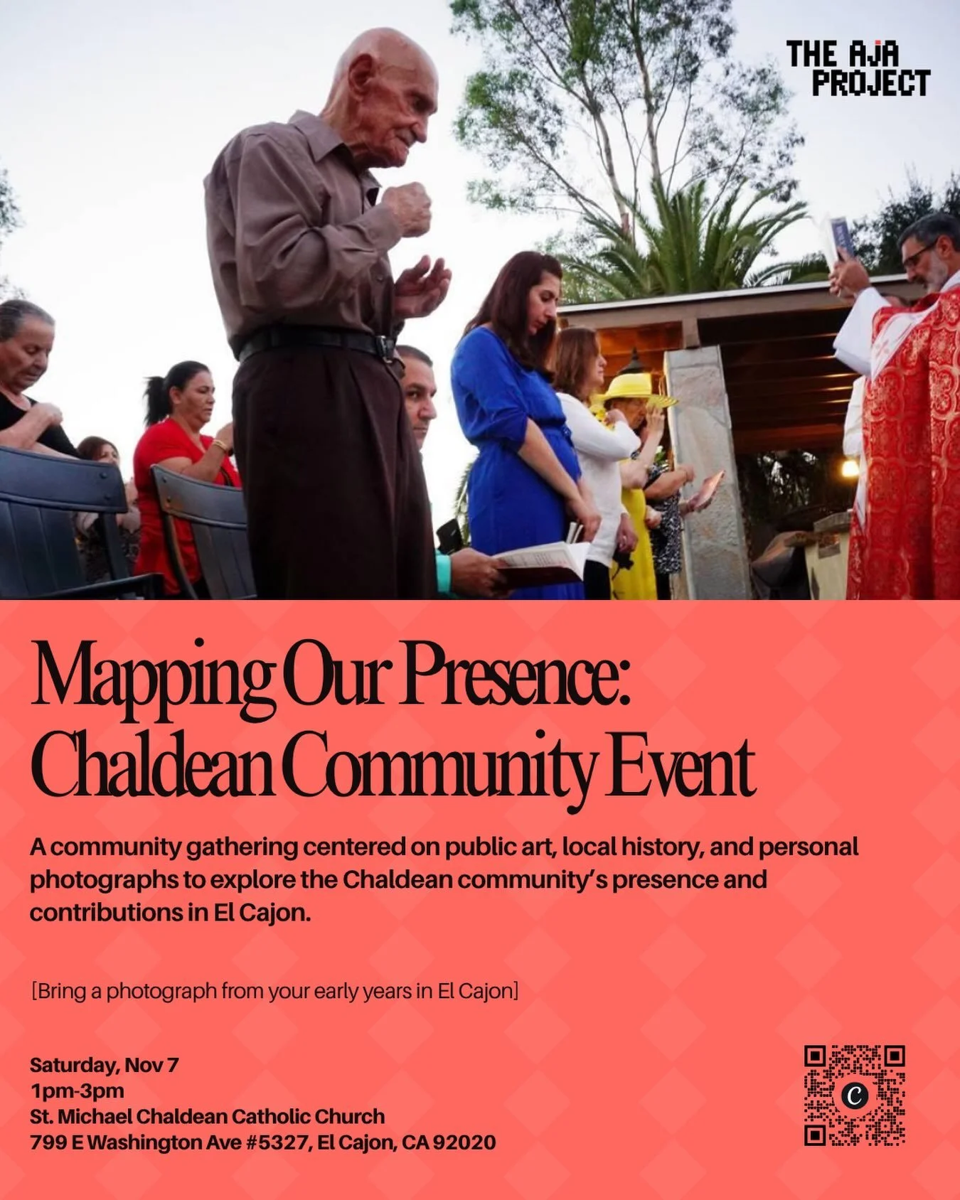Please join us on Monday, November 7th from 1pm-3pm at the St. Michael Chaldean Catholic Church for a community gathering celebrating Chaldean stories, history, and presence in El Cajon!

We encourage visitors to bring a printed photograph from your 