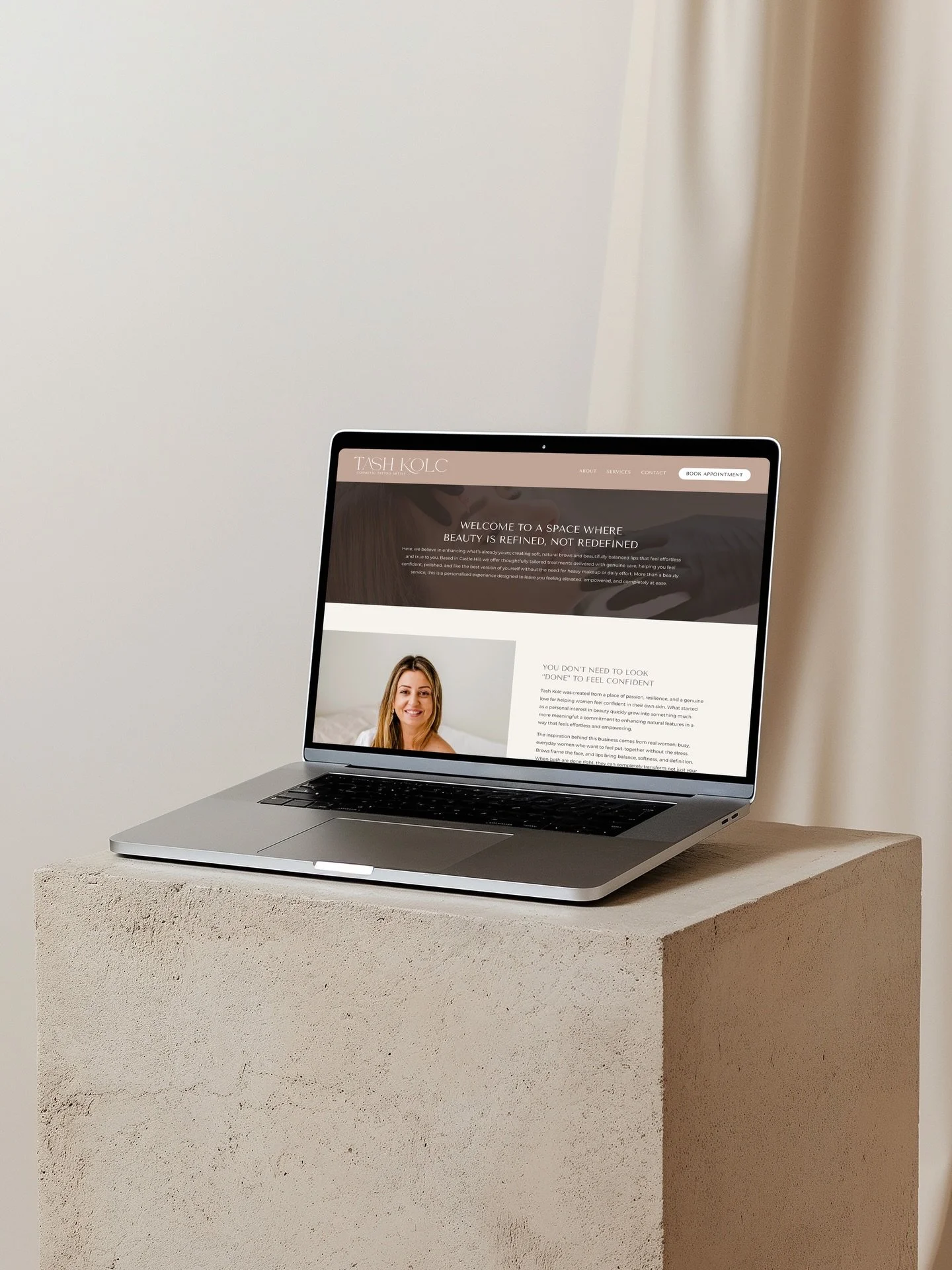 For @tashkolc, a bespoke one-page website brining her brand, services and client experience together in a way that&rsquo;s seamless, elevated and considered. 🤍

A soft, refined online space with integrated bookings, thoughtful details and a calm, co