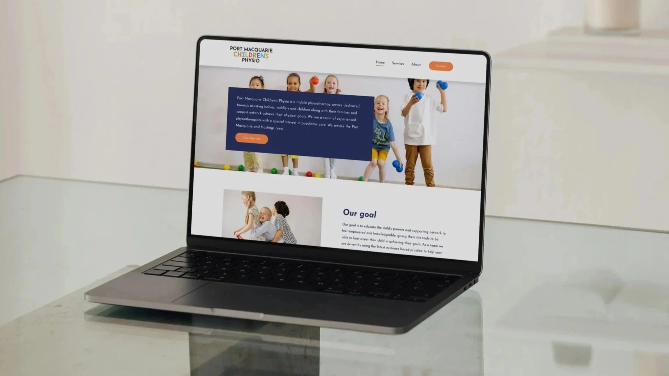 Laptop screen showing Port Macquarie children’s physiotherapy website