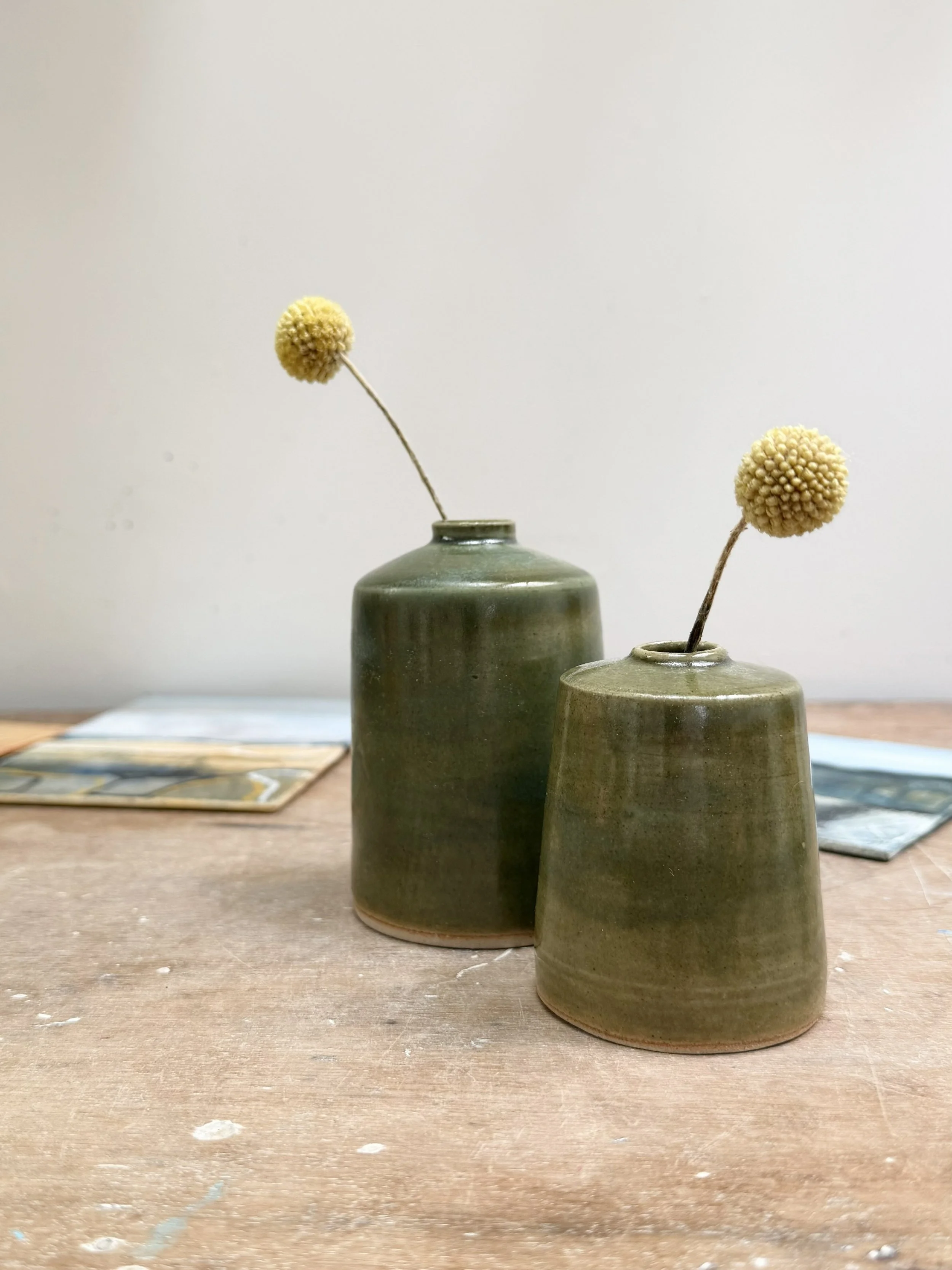 Small Copper Green Bud Vases