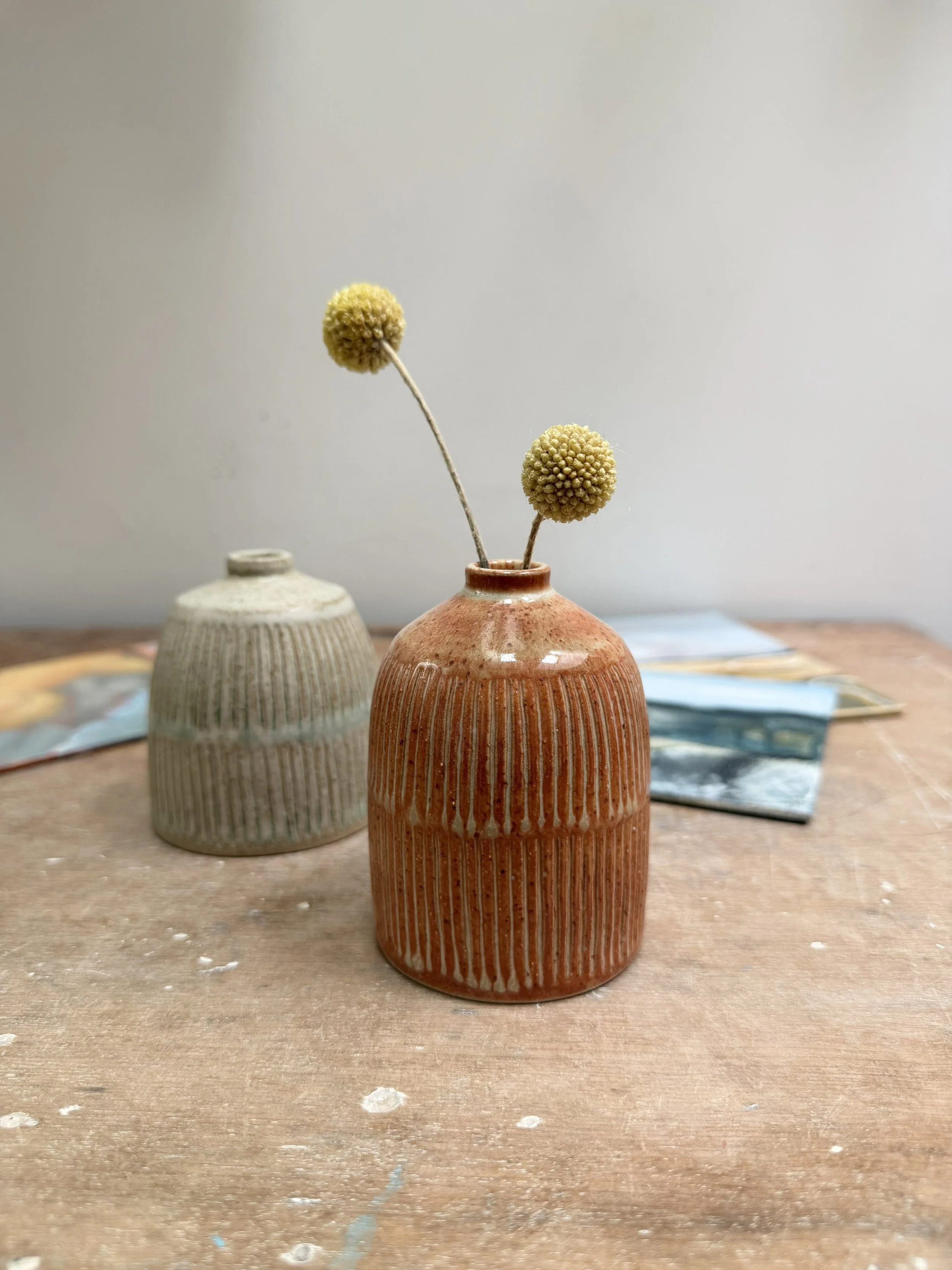 Carved Detail Bud Vases