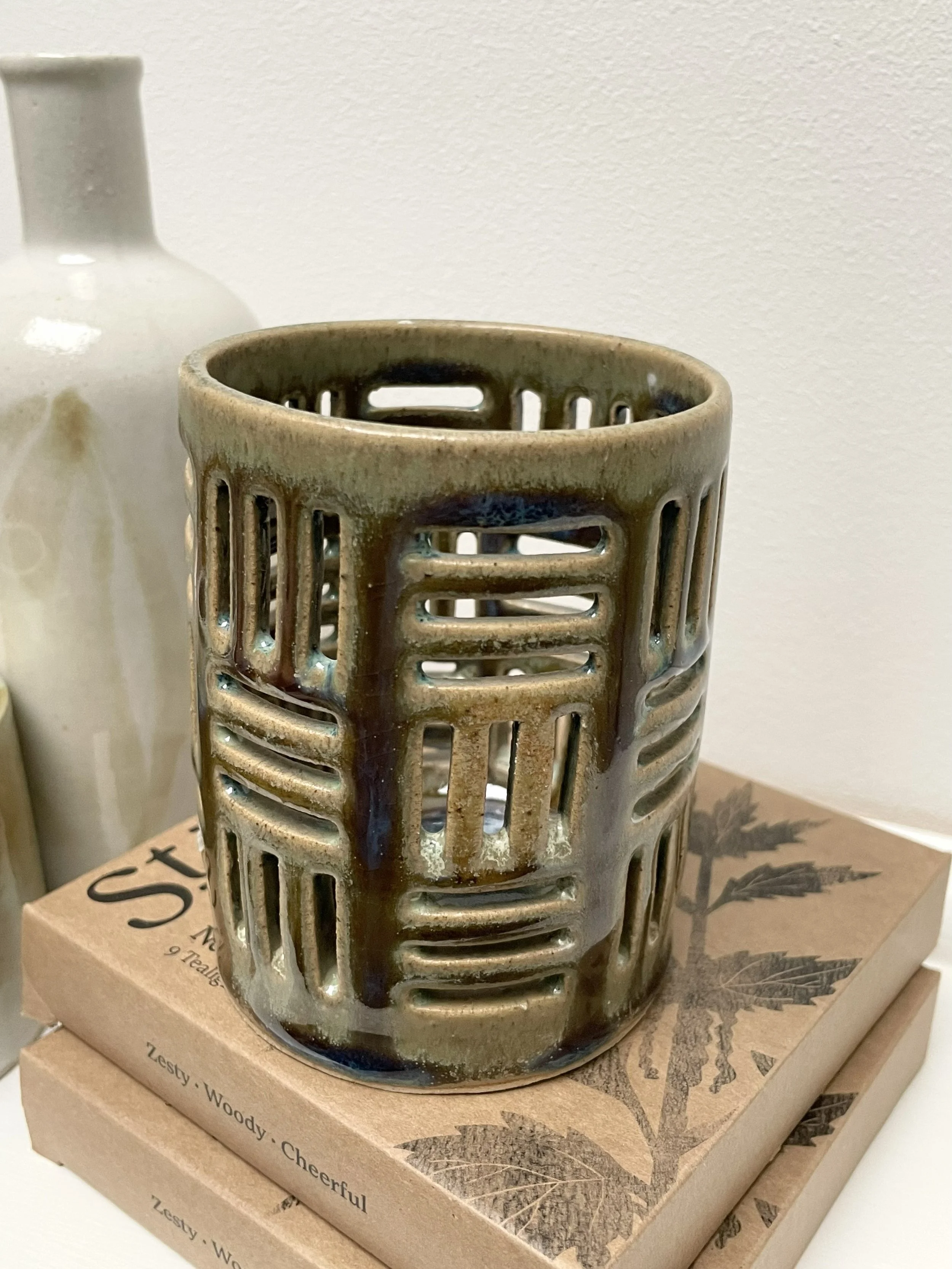 Moss Green Carved Tealight Holder