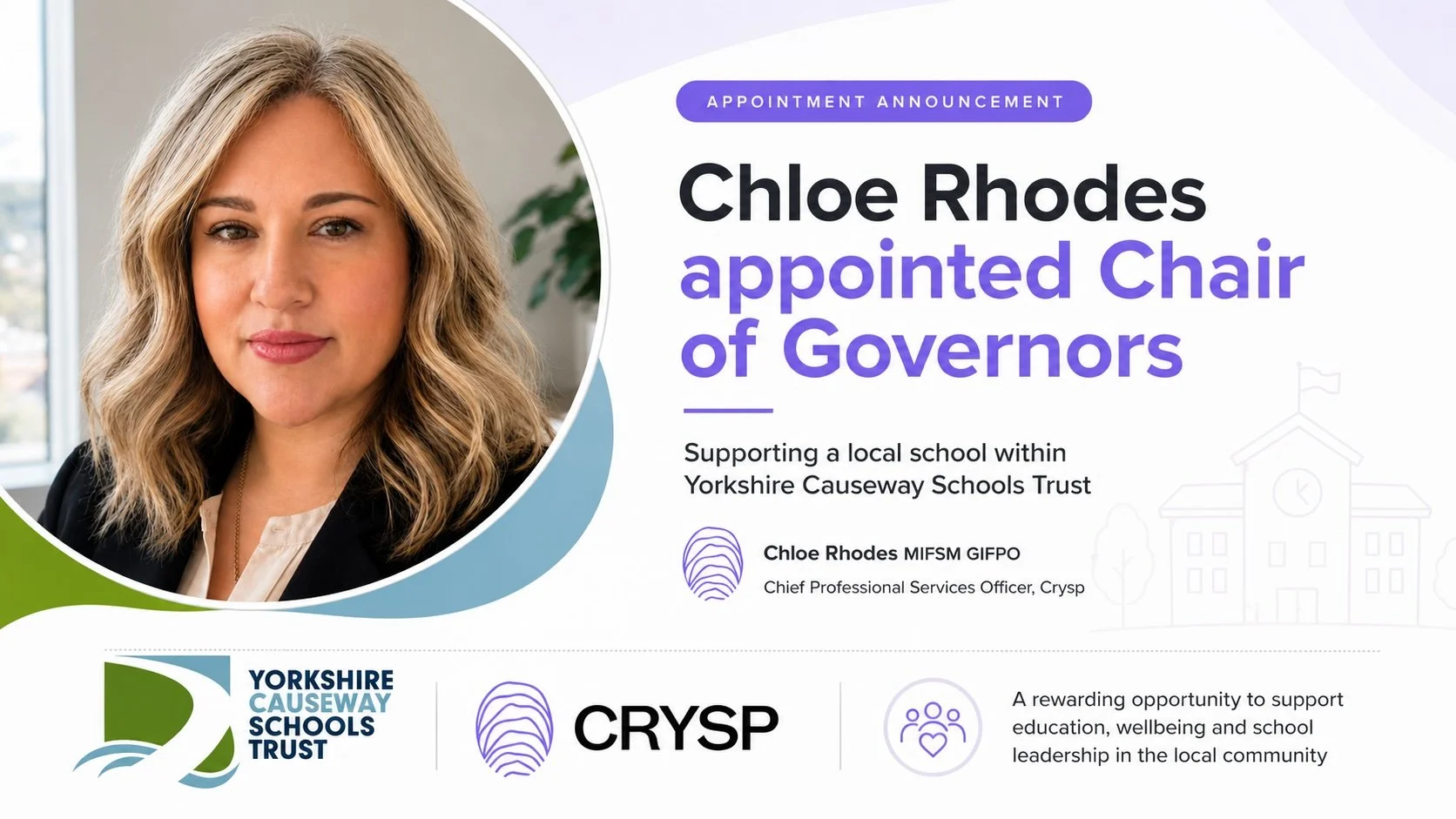 Chloe Rhodes appointed Chair of Governors at Yorkshire Causeway school