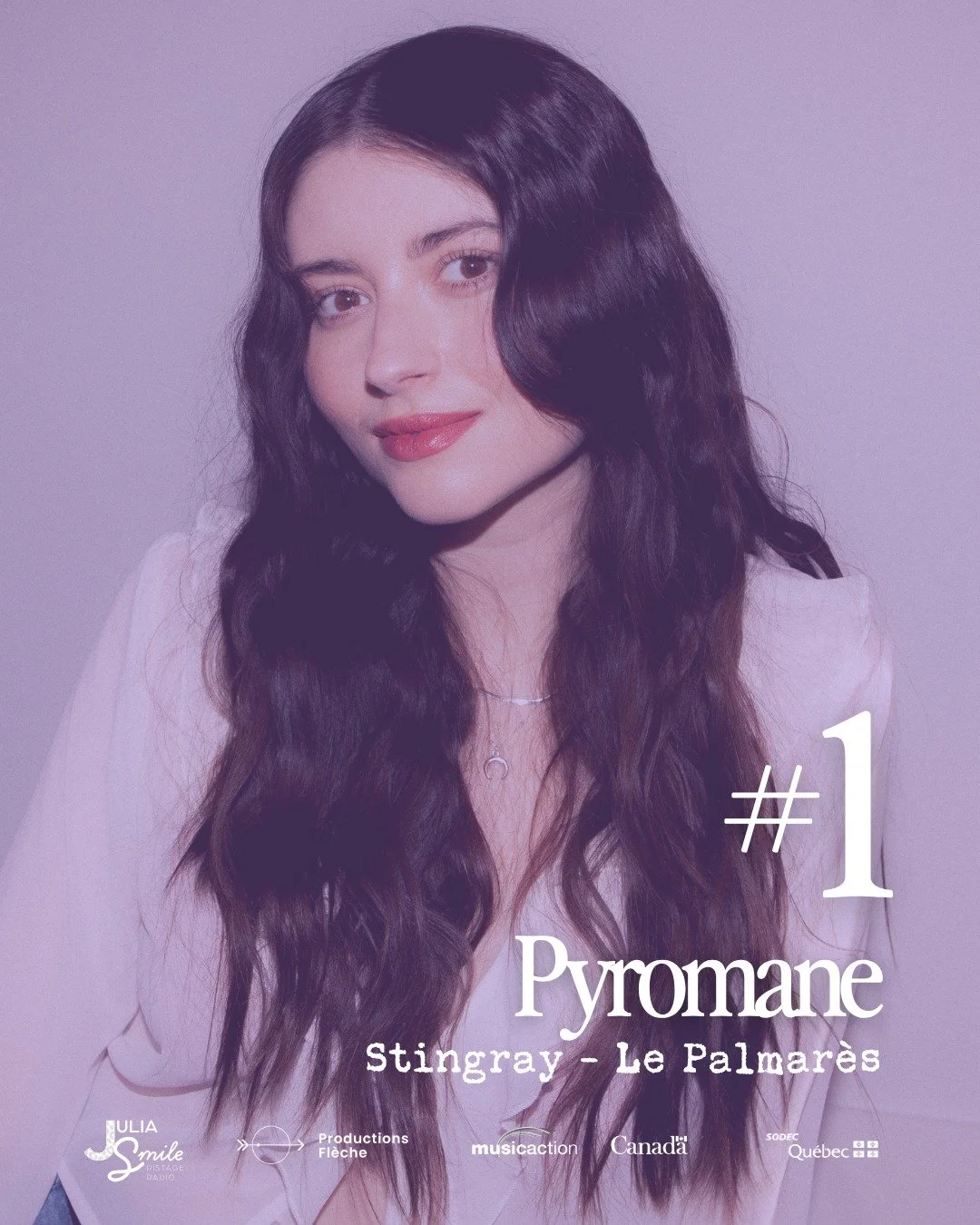 Tellement reconnaissante de cette nouvelle!!! Ma chanson "Pyromane" est #1 sur la cha&icirc;ne Le Palmar&egrave;s de Stingray!!!! 

Un IMMENSE merci &agrave; Stingray de me soutenir et de diffuser ma musique sur leurs ondes ❤️&zwj;🔥

Je ti