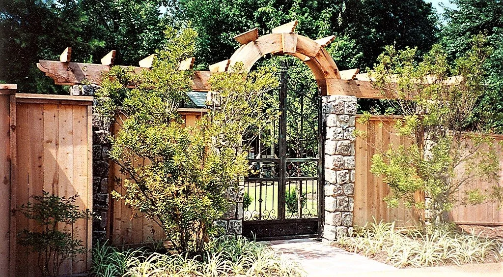 stone cedar arbor entryway