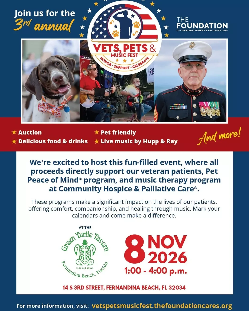 Vets, Pets and Music Fest 8 November 2026 - Fernandina Beach, FL