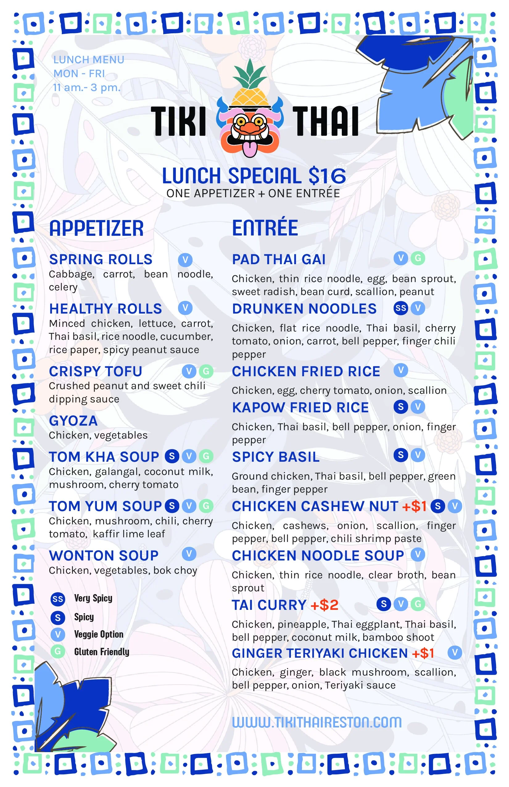 Menu Thai Food Tiki Bar Reston — TIKI THAI