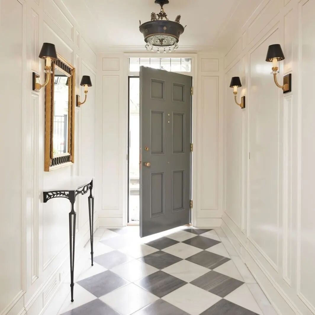Throwback to this beautiful Entry paneling I designed.  Can you find the 4 hidden doors?  Hidden in these walls are 2 coat closets, 1 utility storage, a beautifully decorated Powder Room by @jennybrowndesigns Also to get everything perfect, I had @pa