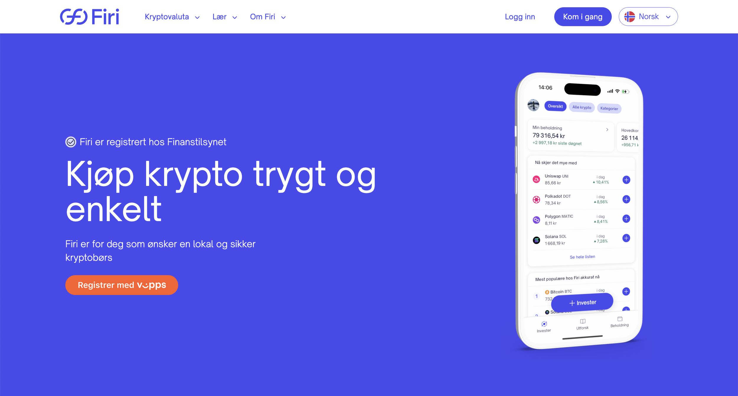Firi regulated Nordic crypto exchange app interface