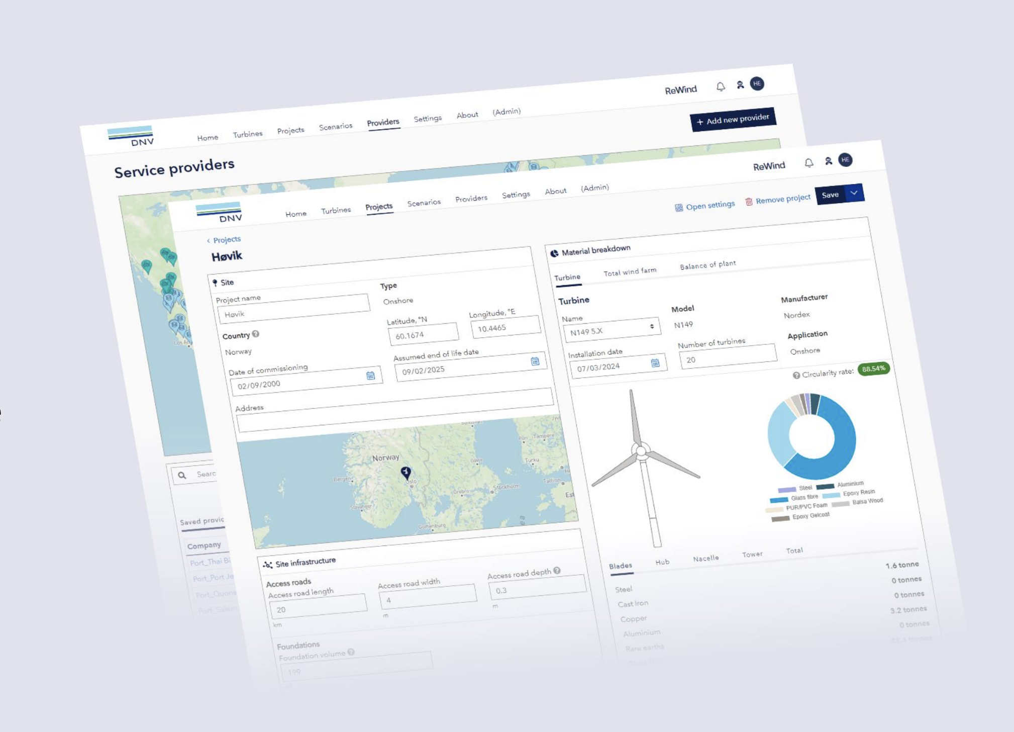 DNV ReWind wind turbine decommissioning decision support shown on a tablet