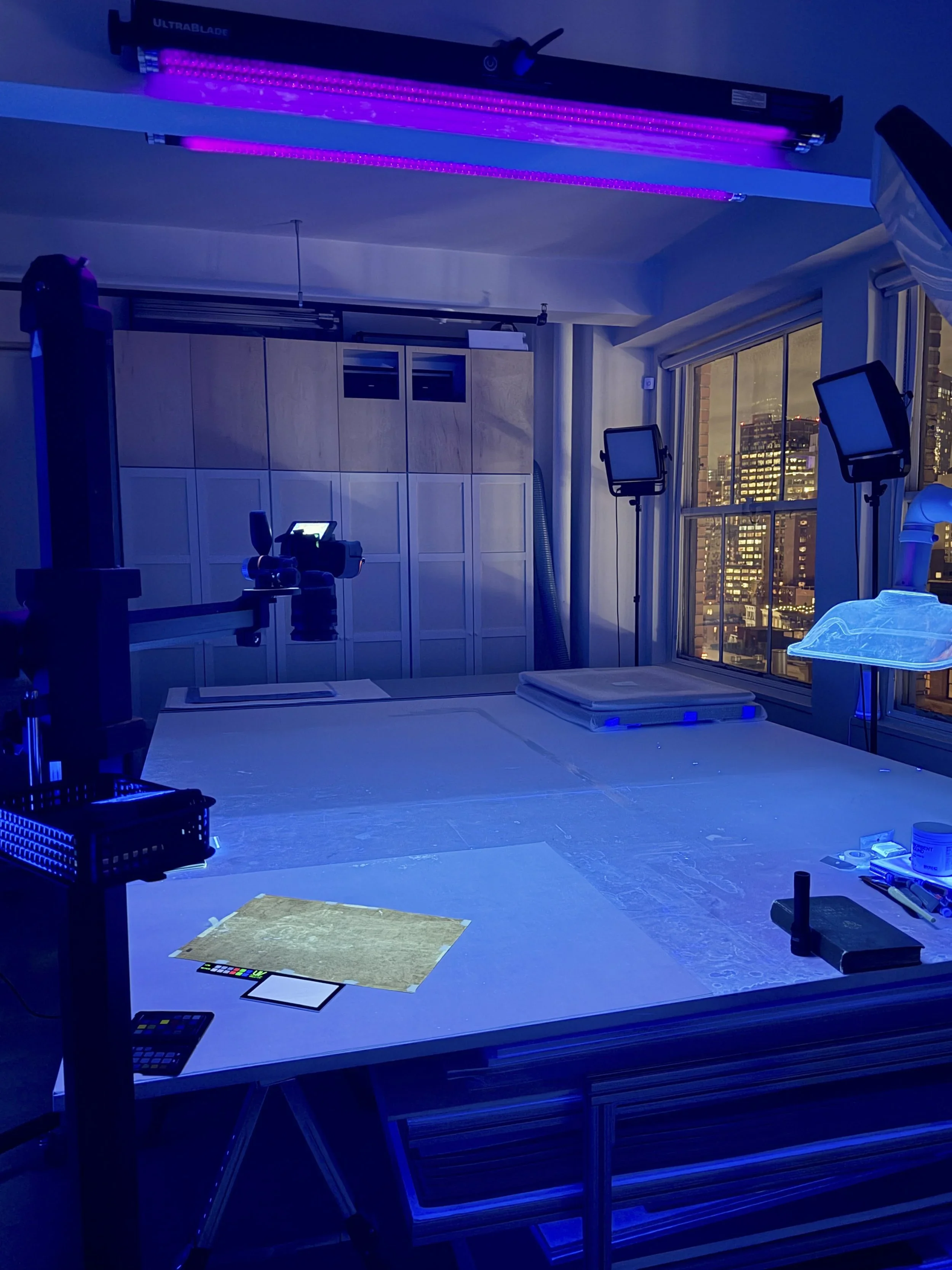 The bench under ultraviolet light