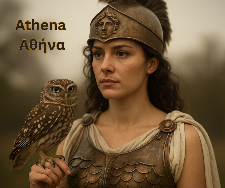 Greek goddess Athena with her owl