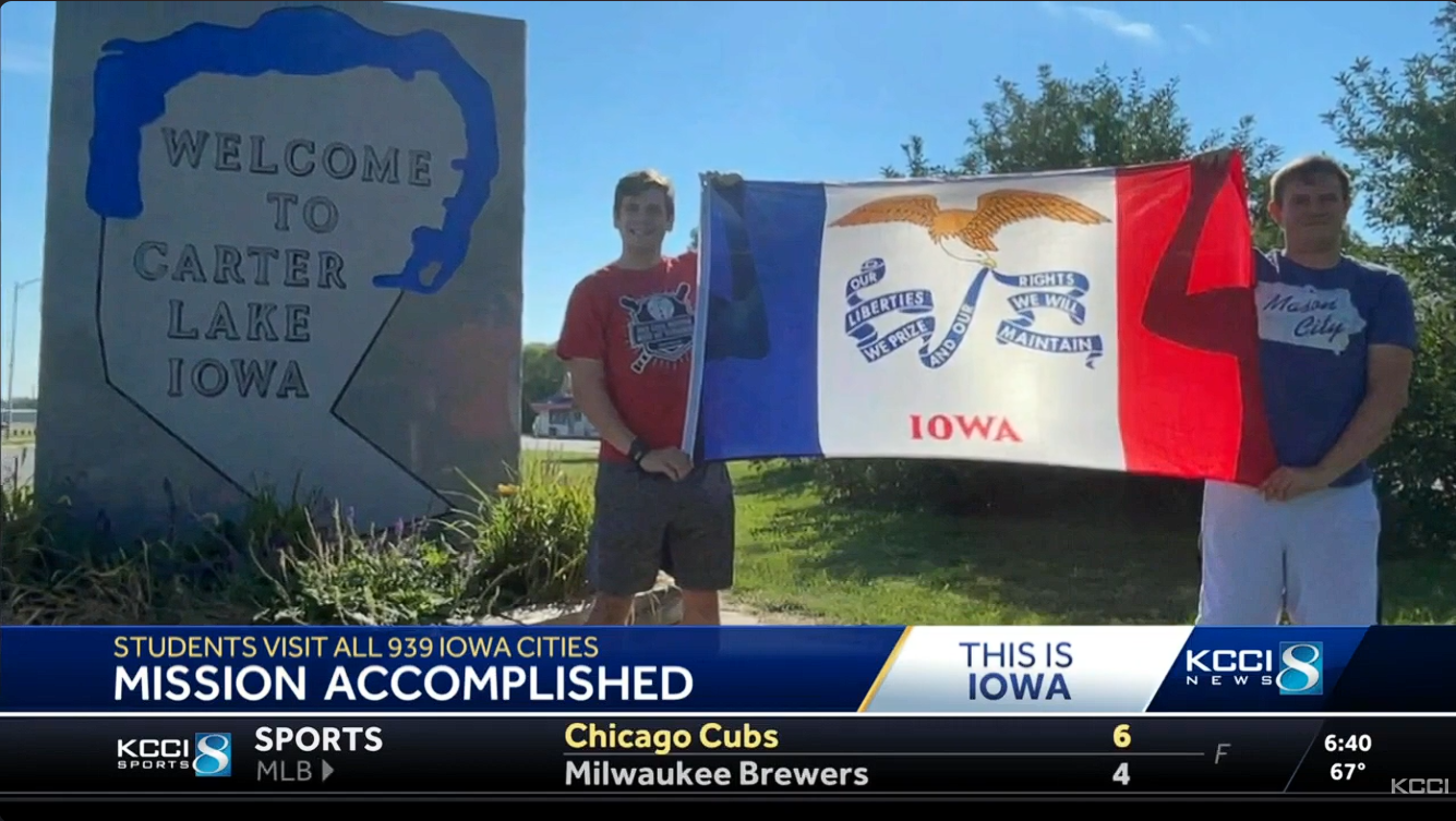 9/20/21; KCCI (TV): Mission Accomplished: College students visit all 939 Iowa towns