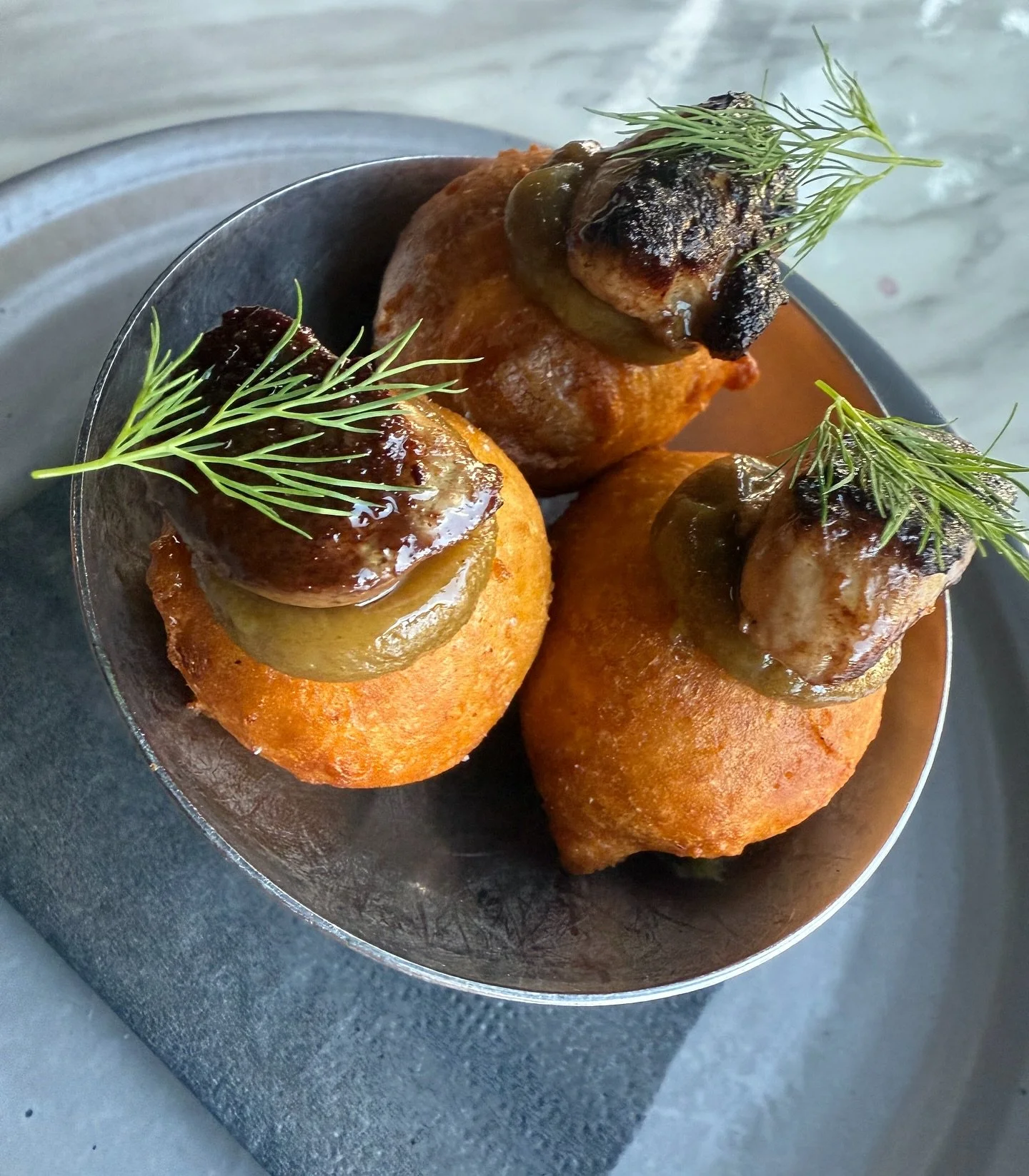 A menu addition for tonight - bone marrow hushpuppies with date vadouvan and seared foie gras. Sounds like a perfect after work bar snack to us. See you at 5pm!