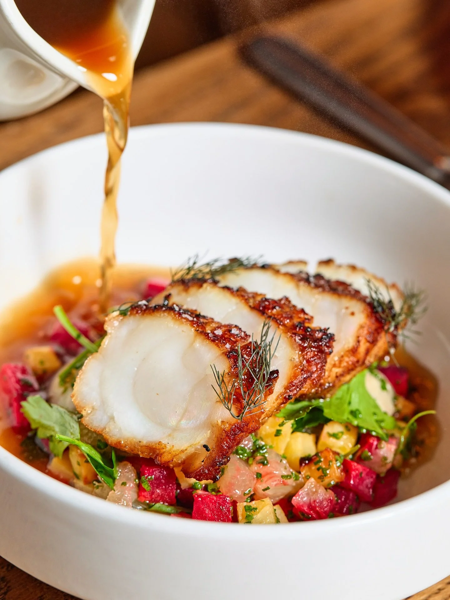 Finally, we made it to Friday! Join us tonight and enjoy our new favorite dish - grilled monkfish, served with little neck clams, watermelon radish, and lobster broth. See you at 5!

📸 @briansamuelsphotography 
🍽️ @chefjoenardo